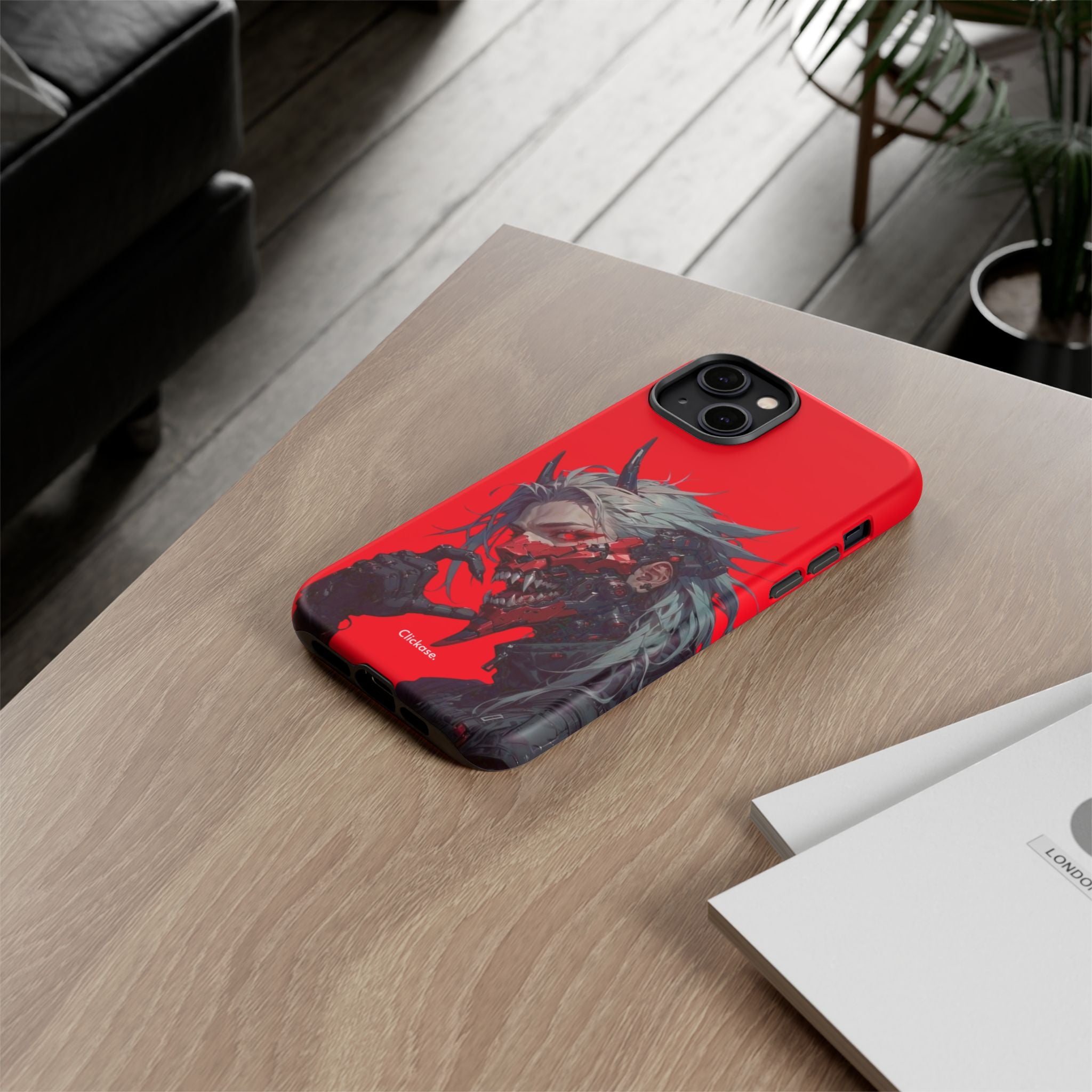 Demon Core Awakening – Futuristic Oni Cyborg Tough Phone Case by