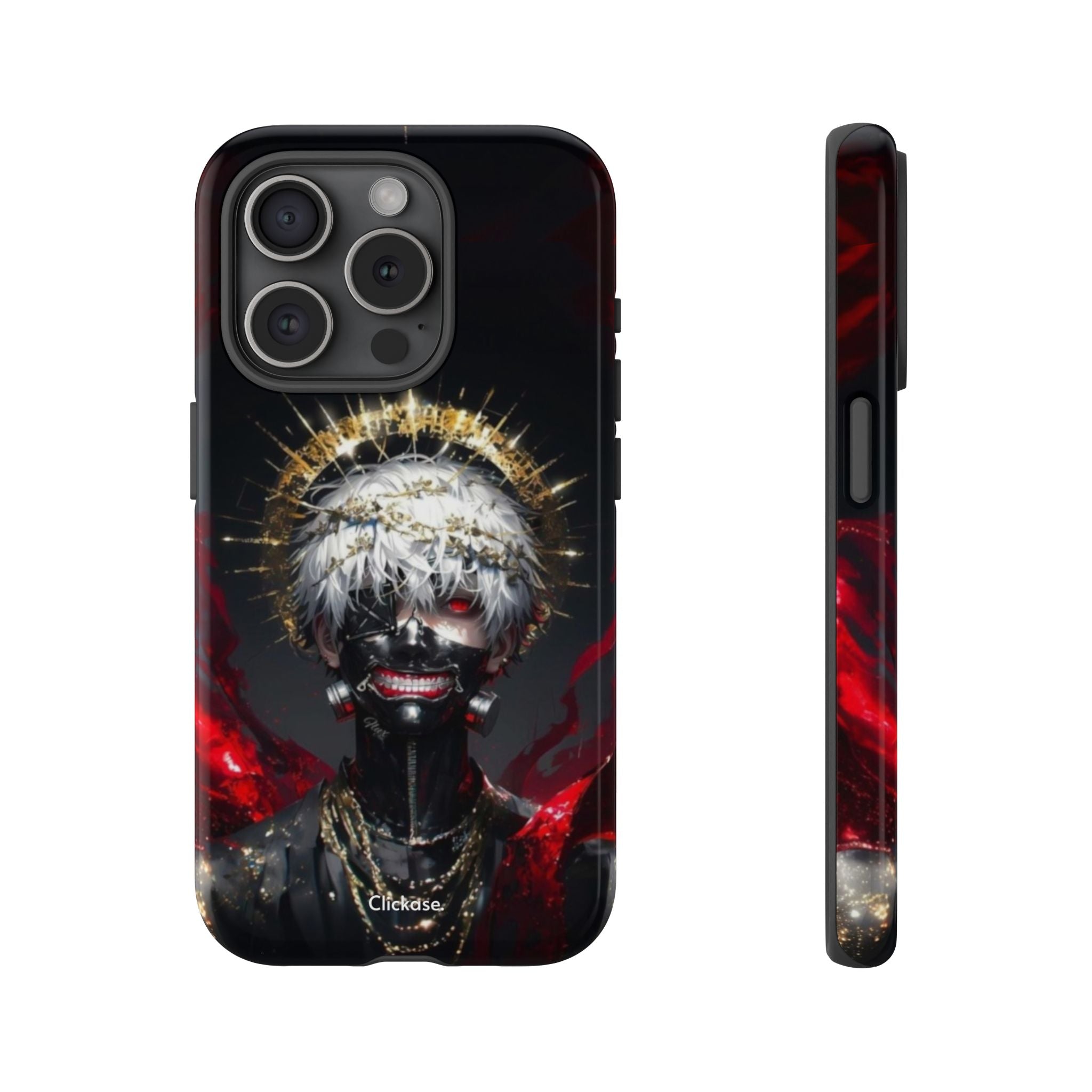 Ken Kaneki anime phone case with 3D wrap, shock-absorbing silicone, and vibrant full-color design