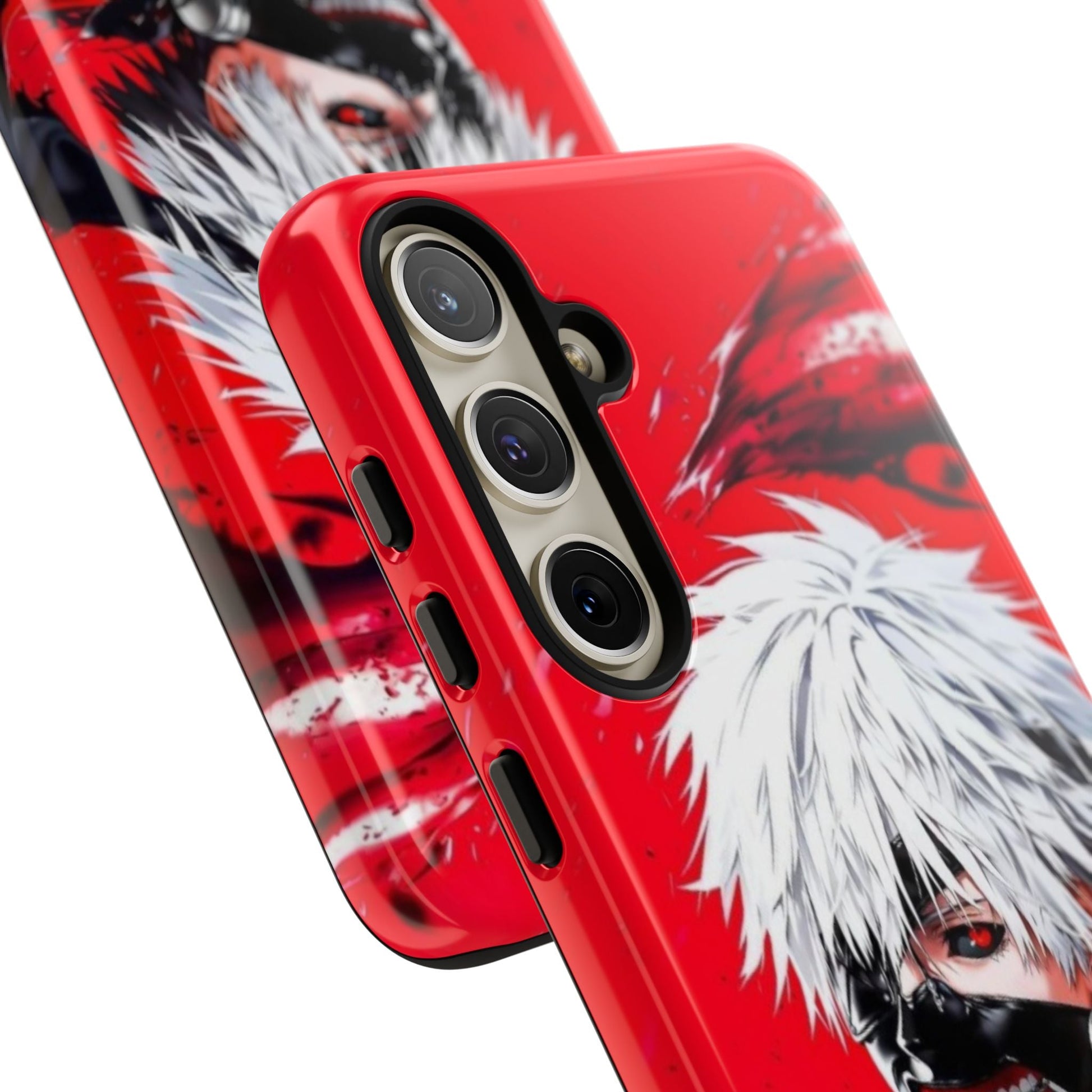 Ken Kaneki anime tough phone case with vibrant red 3D design and impact-resistant protection
