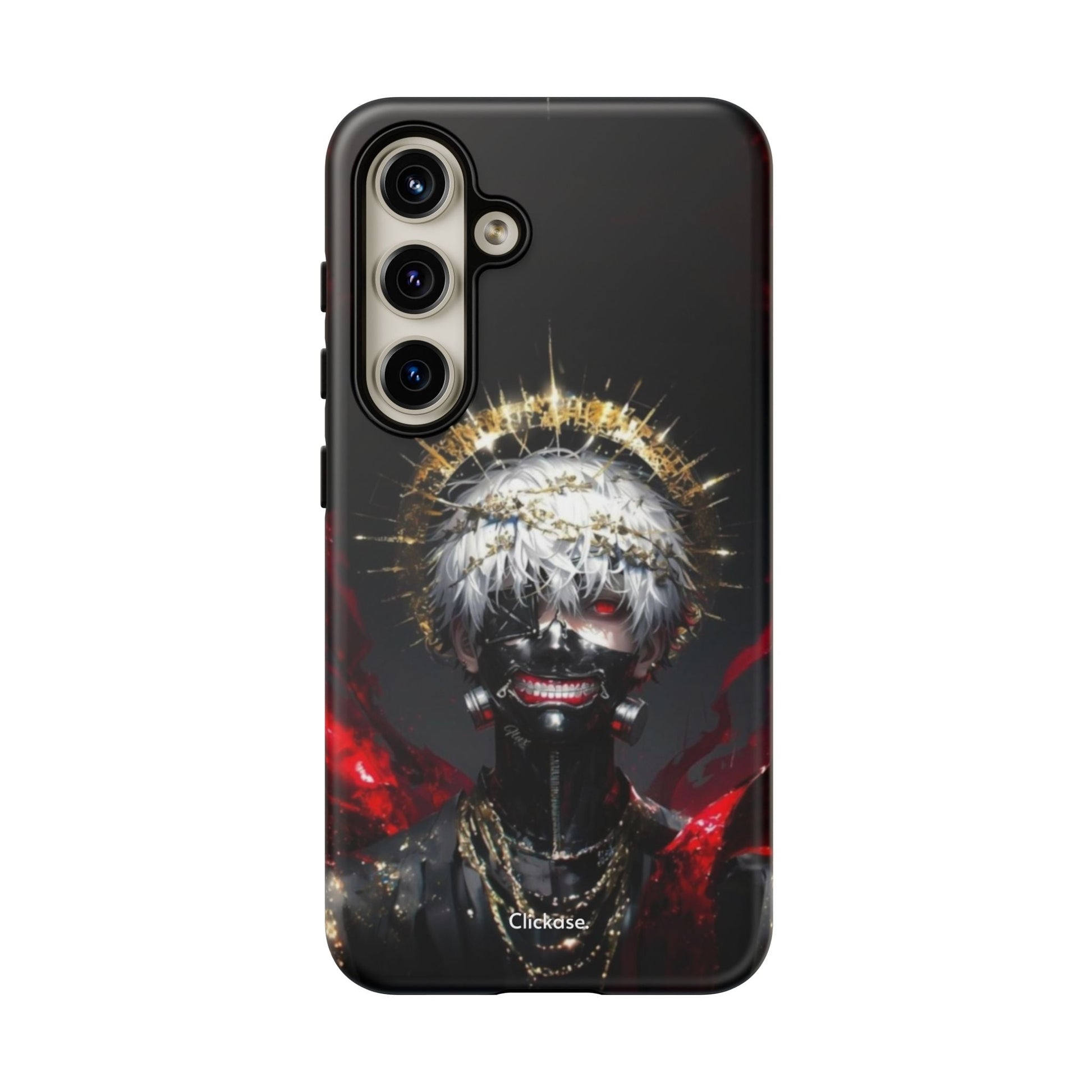 Ken Kaneki anime design black phone case with 3D wrap and shock-absorbing silicone liner