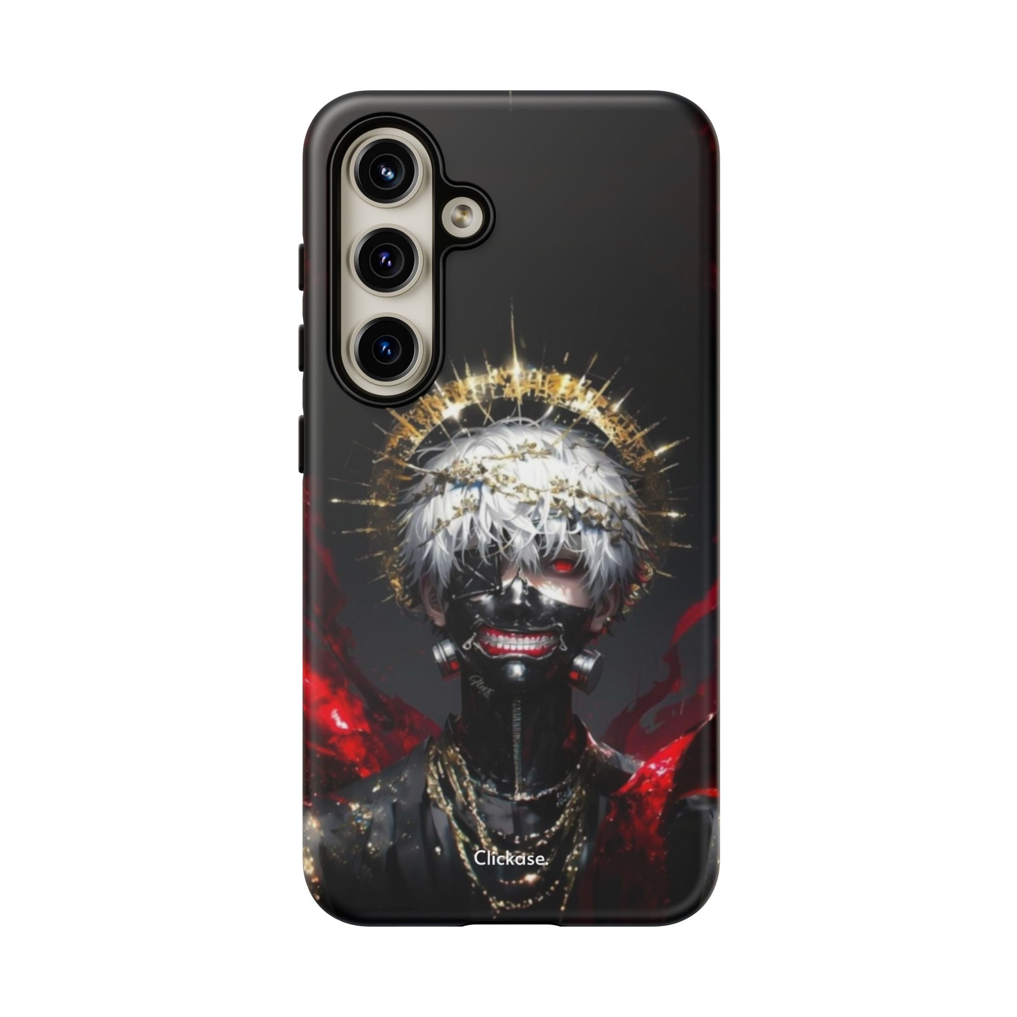 Ken Kaneki anime design black phone case with 3D wrap and shock-absorbing silicone liner