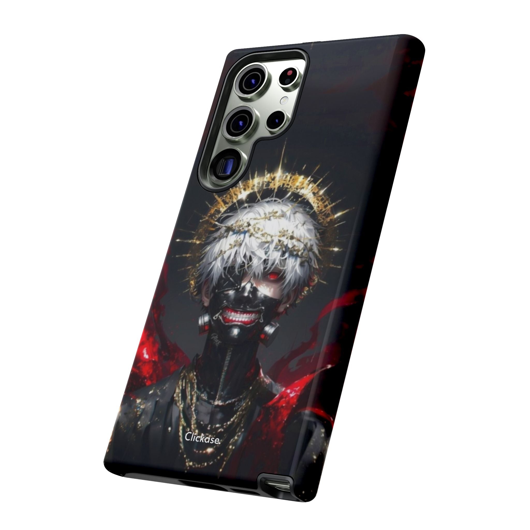 Ken Kaneki anime phone case with 3D wrap, durable shock-absorbing design, and vibrant dark graphic art