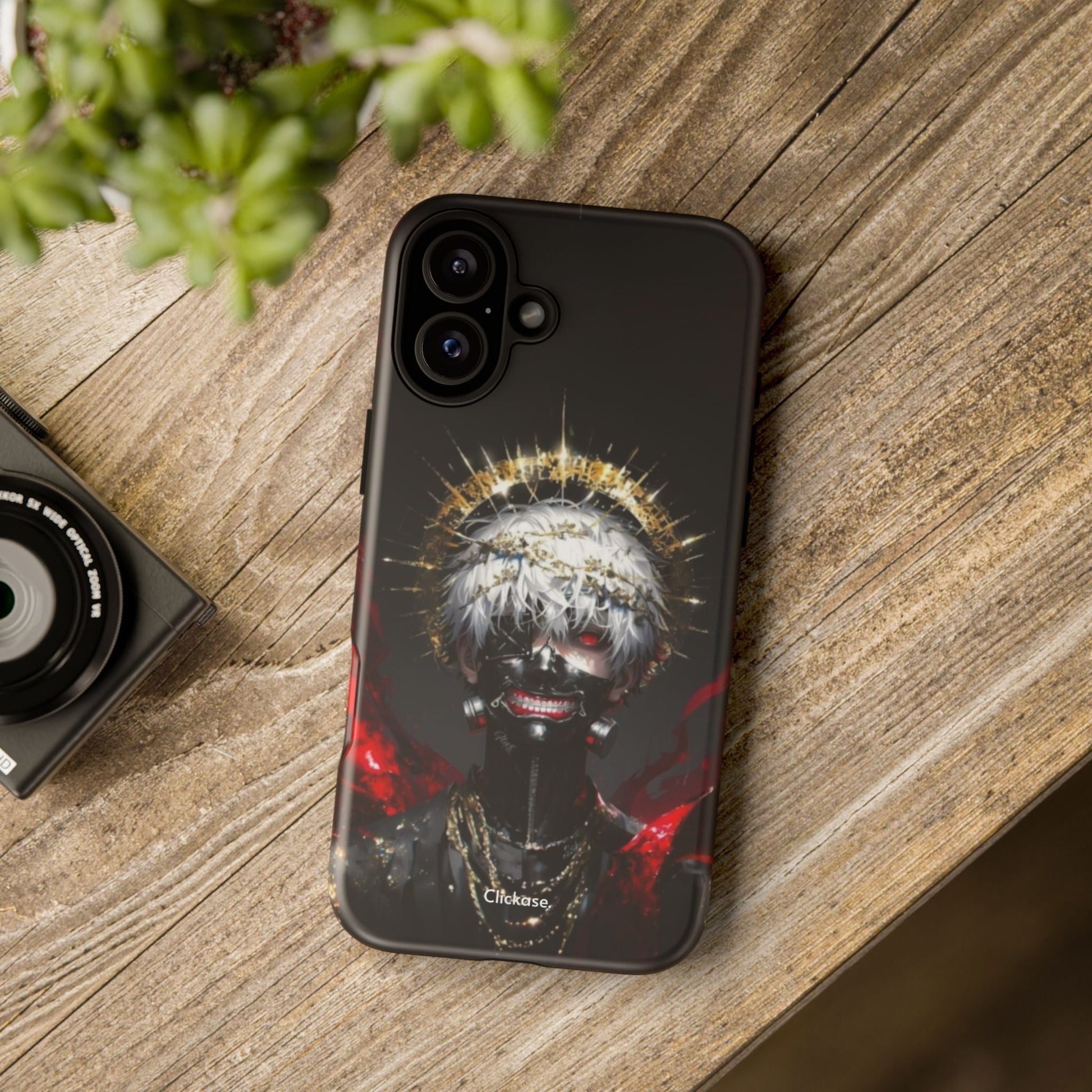 Ken Kaneki anime character black and red phone case with 3D wrap and shock-absorbing silicone liner