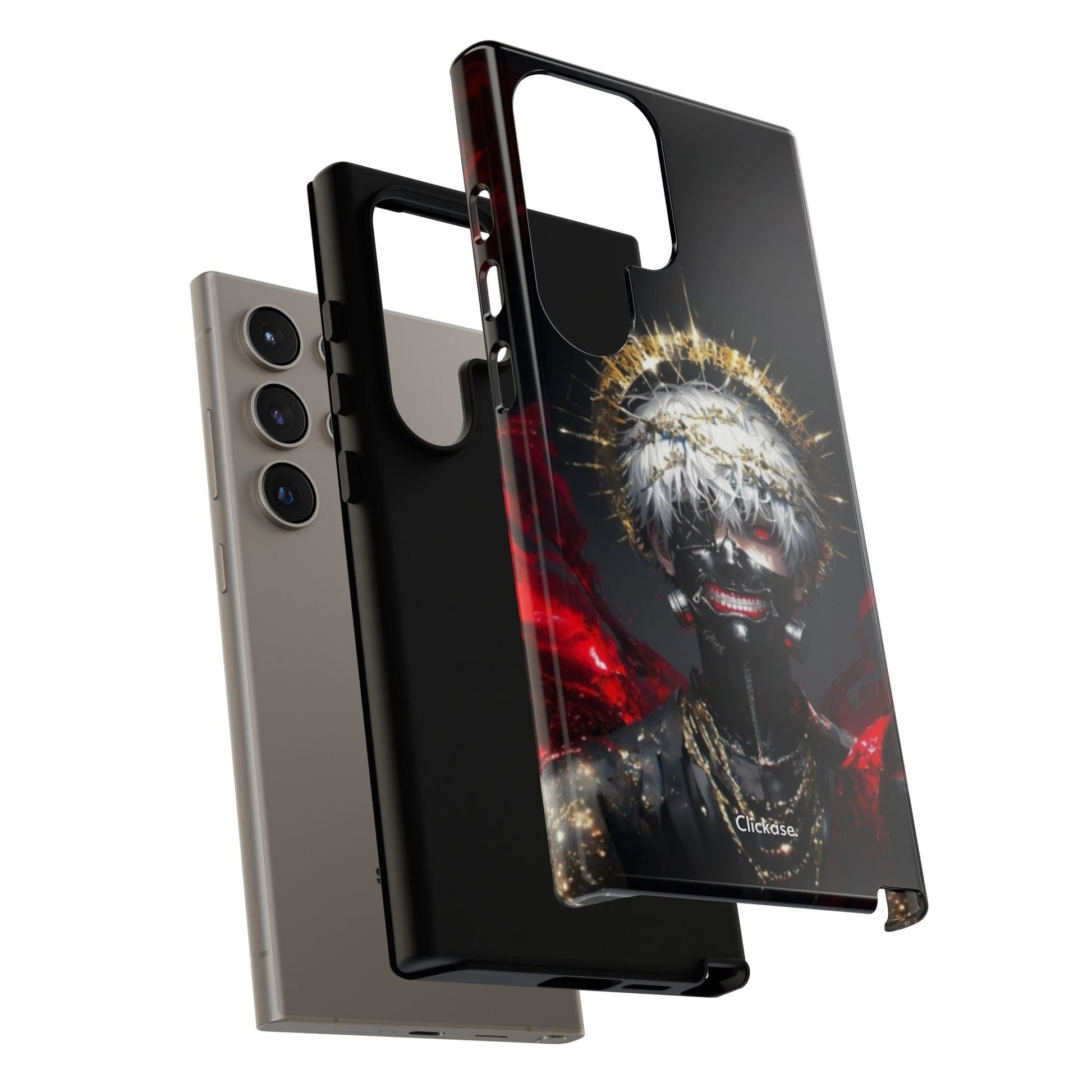 Ken Kaneki anime phone case with 3D wrap, shock-absorbing silicone, and UV protection for Samsung Galaxy phones