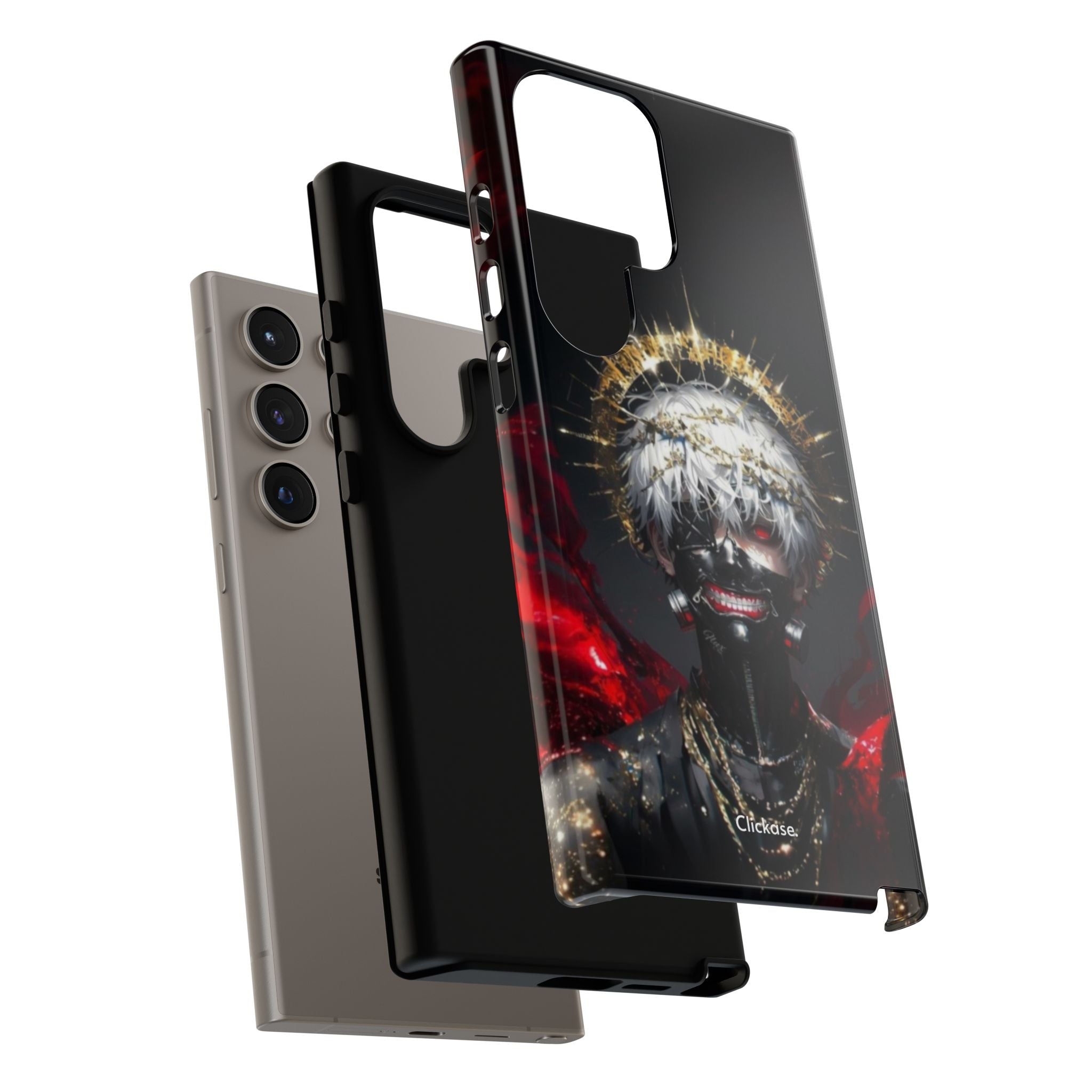 Ken Kaneki anime phone case with 3D wrap, shock-absorbing silicone, and UV protection for Samsung Galaxy phones