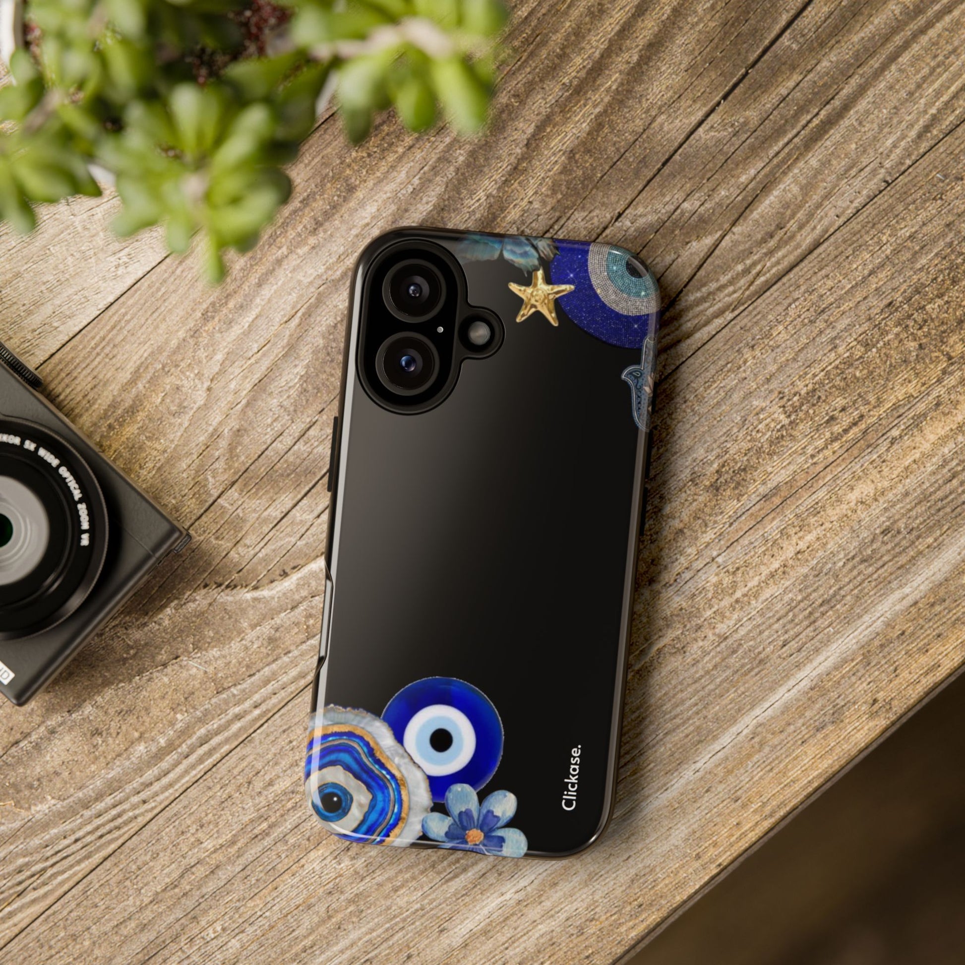 Evil Eye Protection – Blue Hamsa Charm Tough Phone Case by