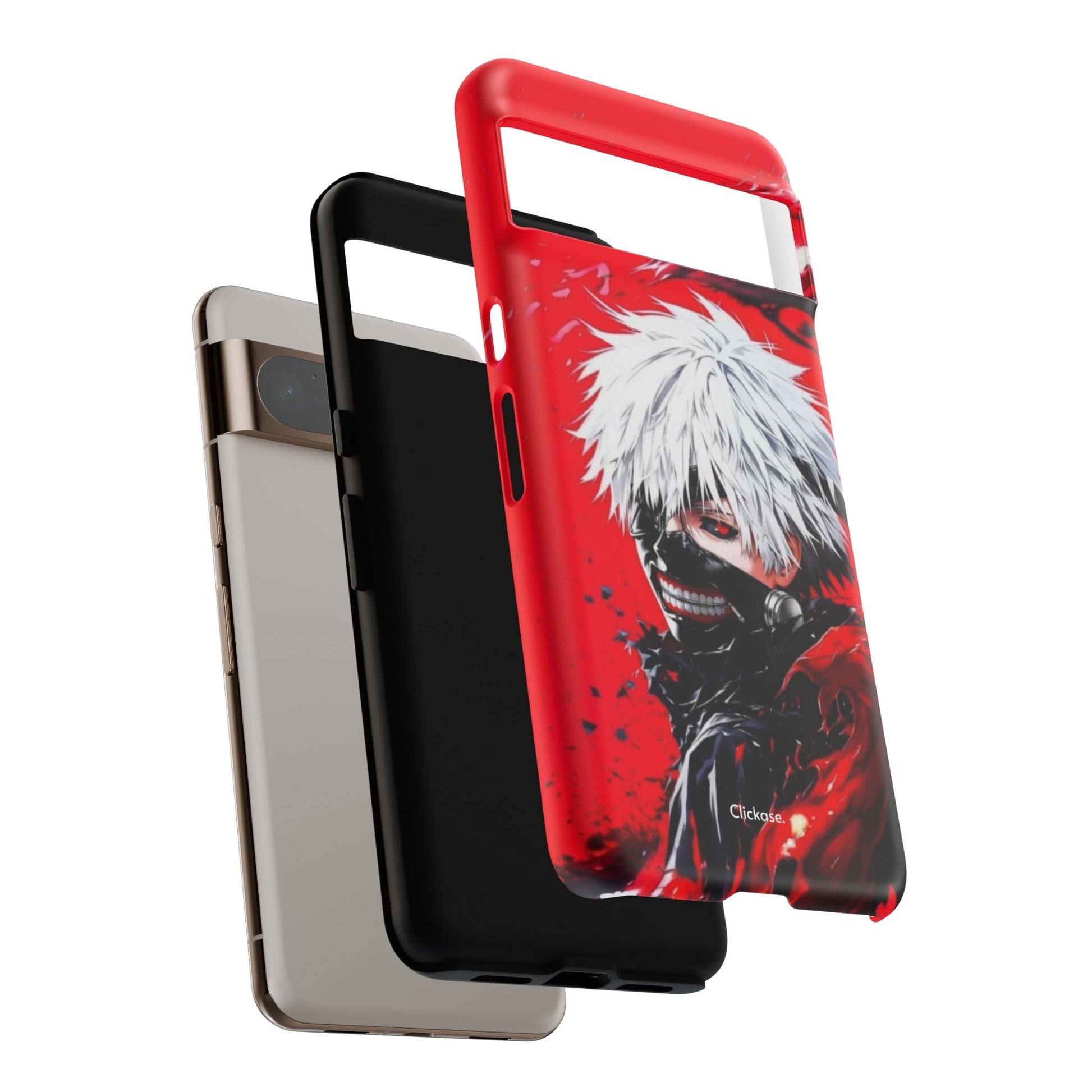 Ken Kaneki anime tough phone case with vibrant red and black design, durable and impact-resistant protection