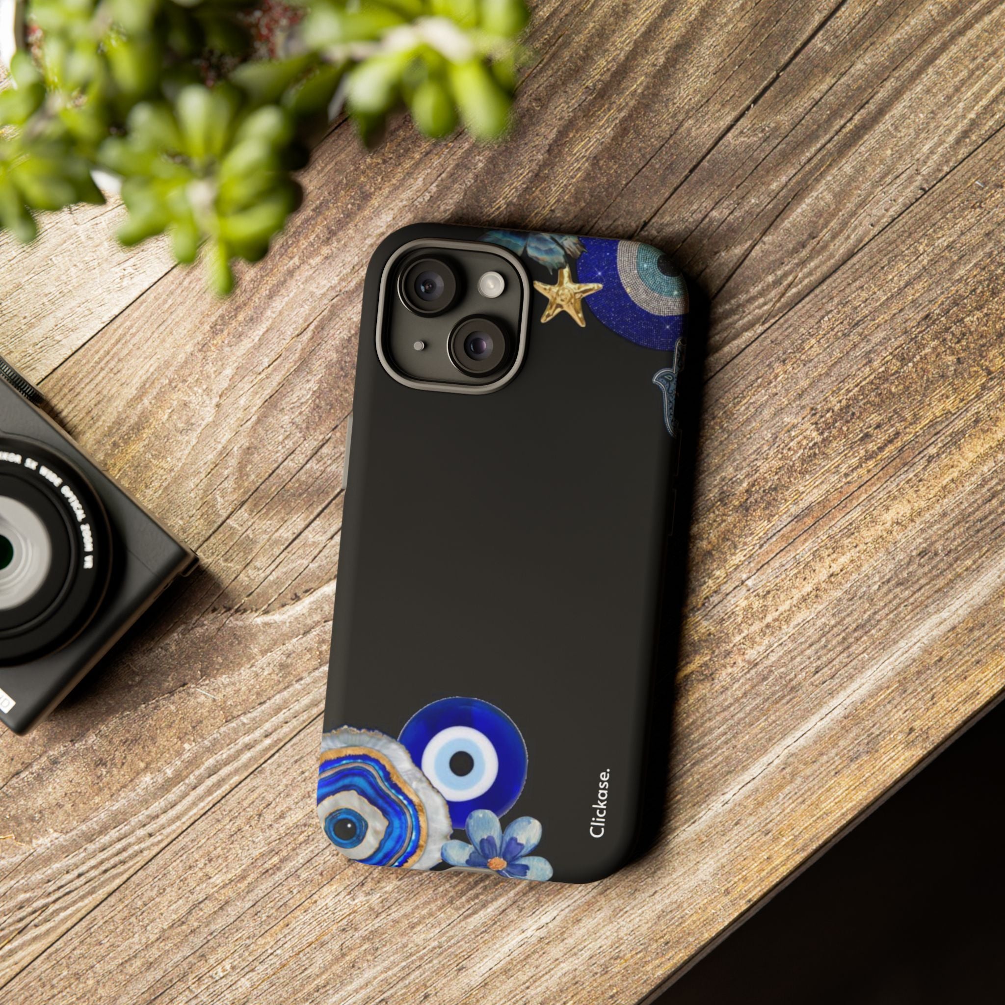 Evil Eye Protection – Blue Hamsa Charm Tough Phone Case by