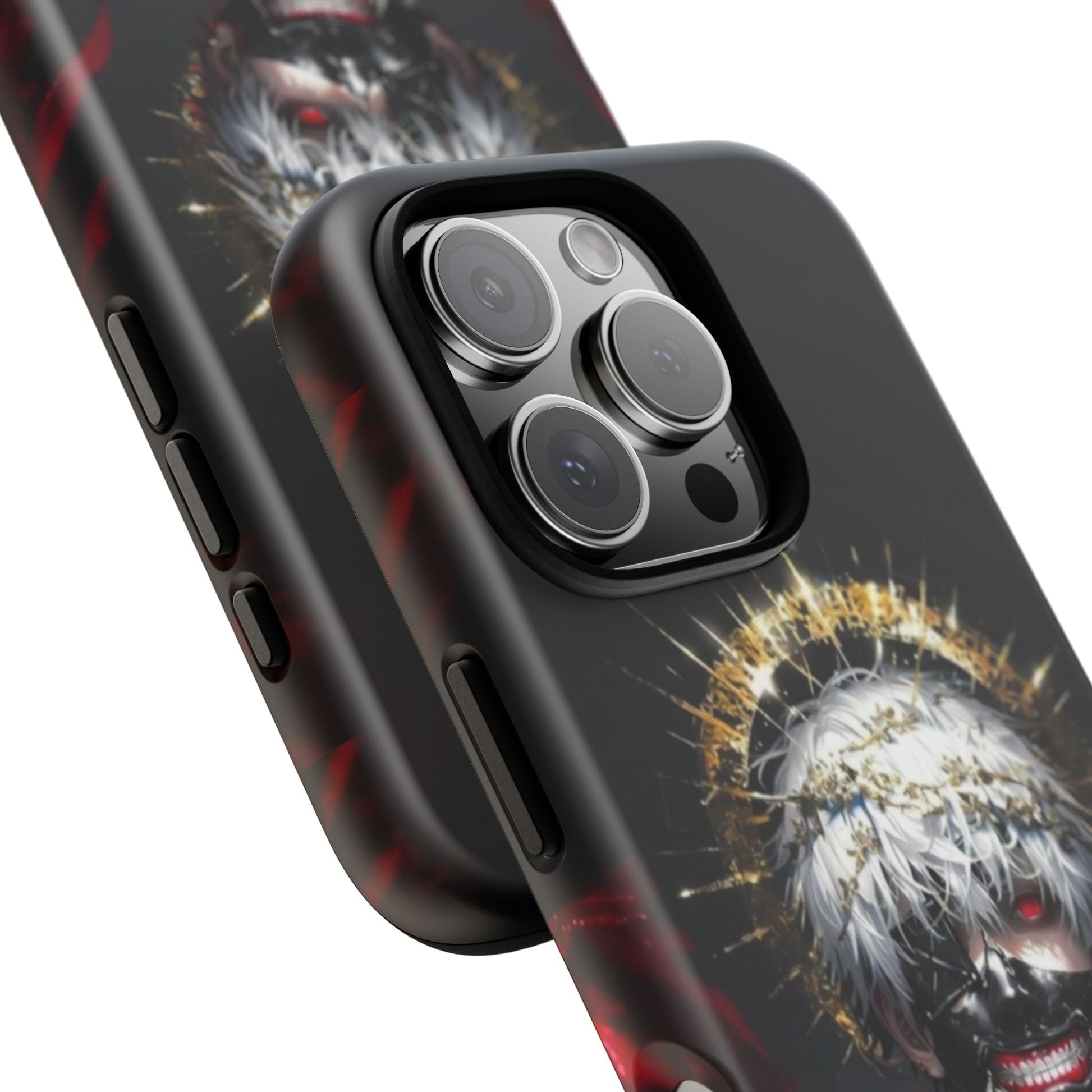 Ken Kaneki anime phone case with 3D wrap, durable shock-absorbing design, and vibrant full-color graphics