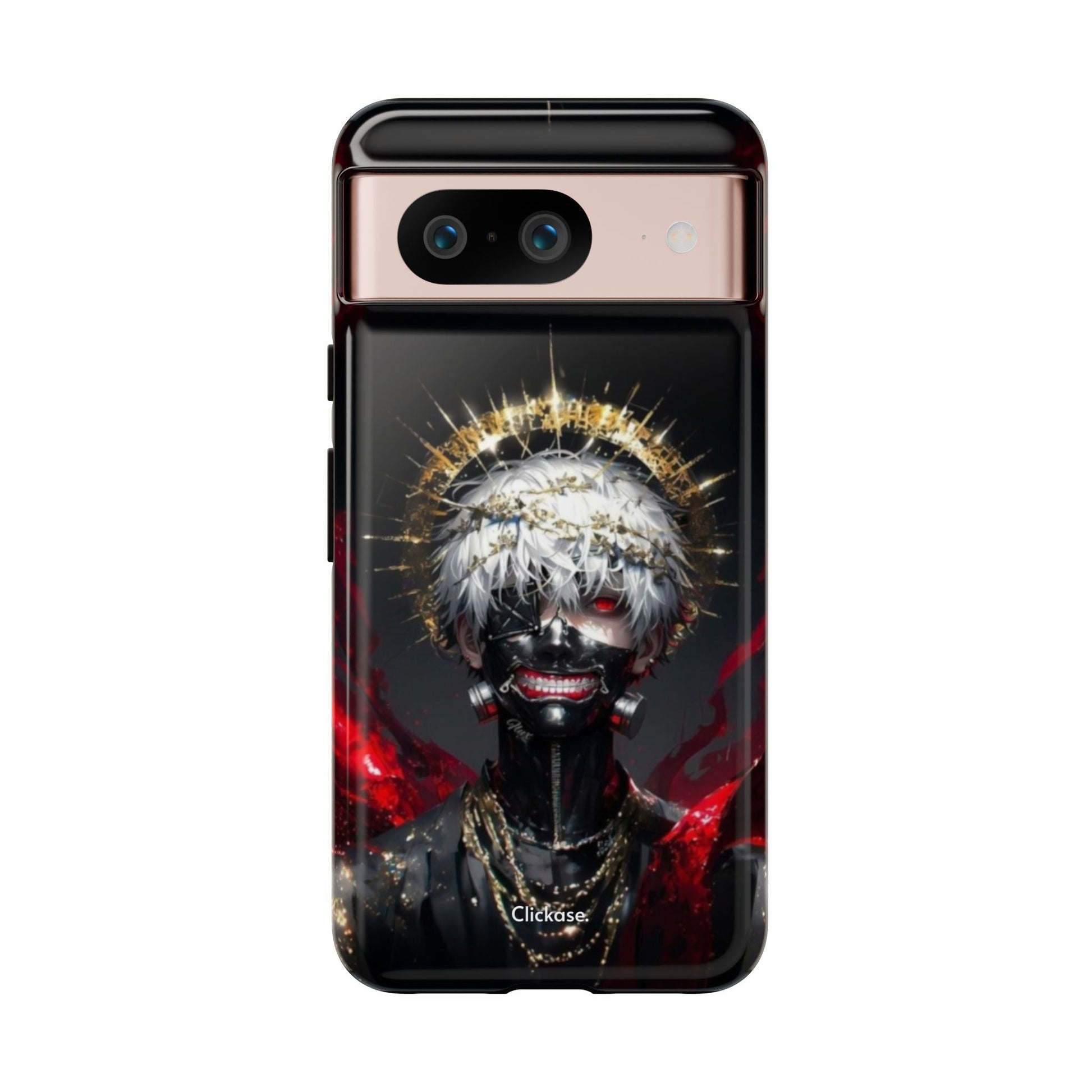 Ken Kaneki anime character phone case with 3D wrap, durable, shock-absorbing, and USB charging compatible design