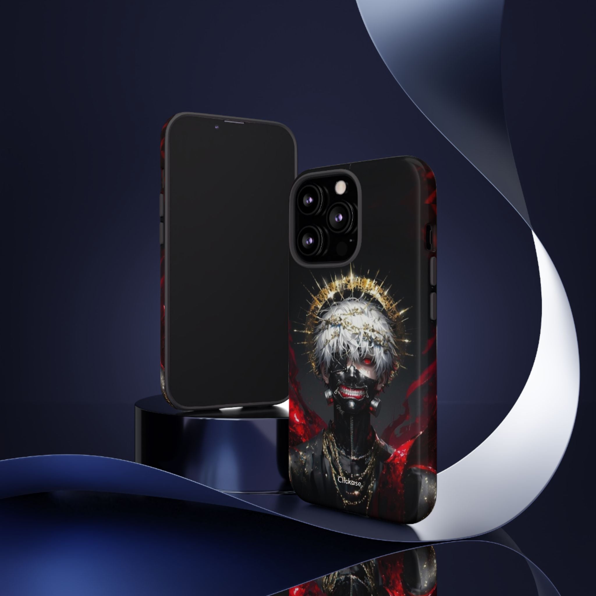 Ken Kaneki anime phone case with 3D design, durable shock-absorbing silicone, and UV protection