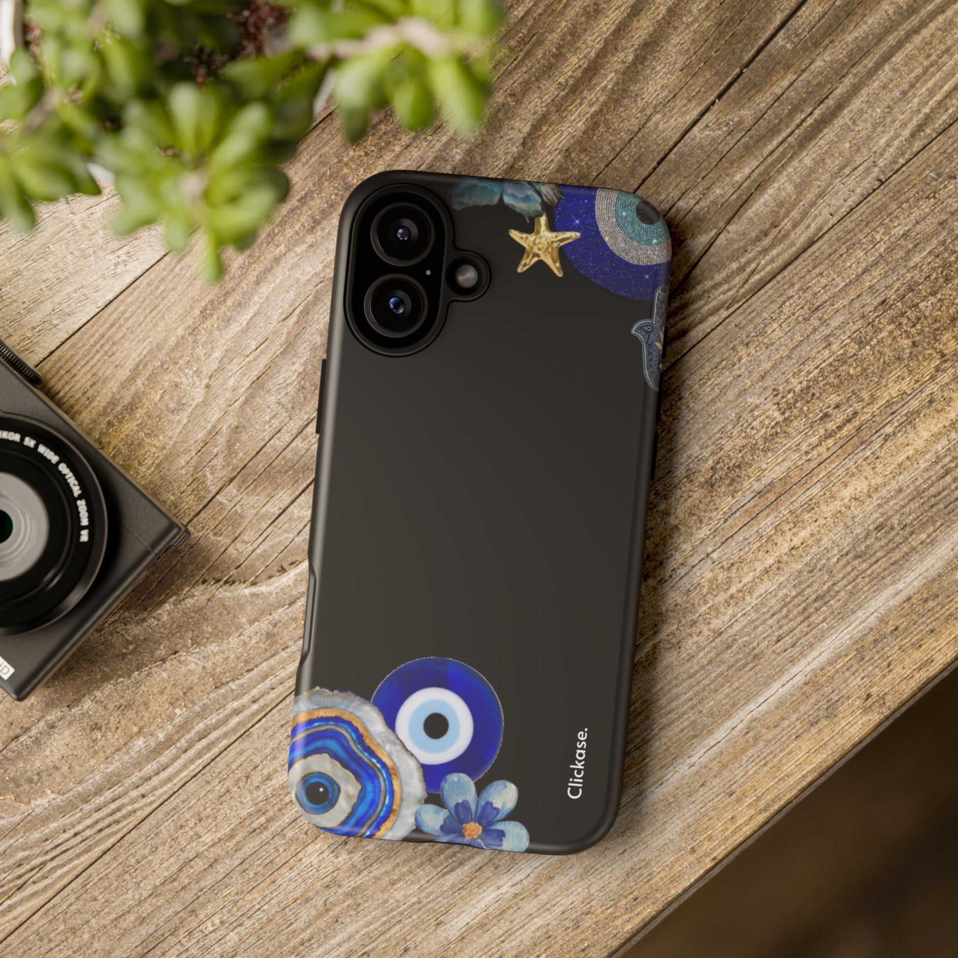 Evil Eye Protection – Blue Hamsa Charm Tough Phone Case by