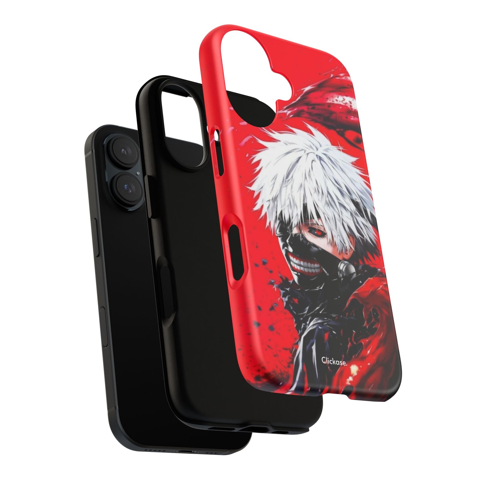 Ken Kaneki anime tough phone case with vibrant red and black design, impact-resistant and durable protection