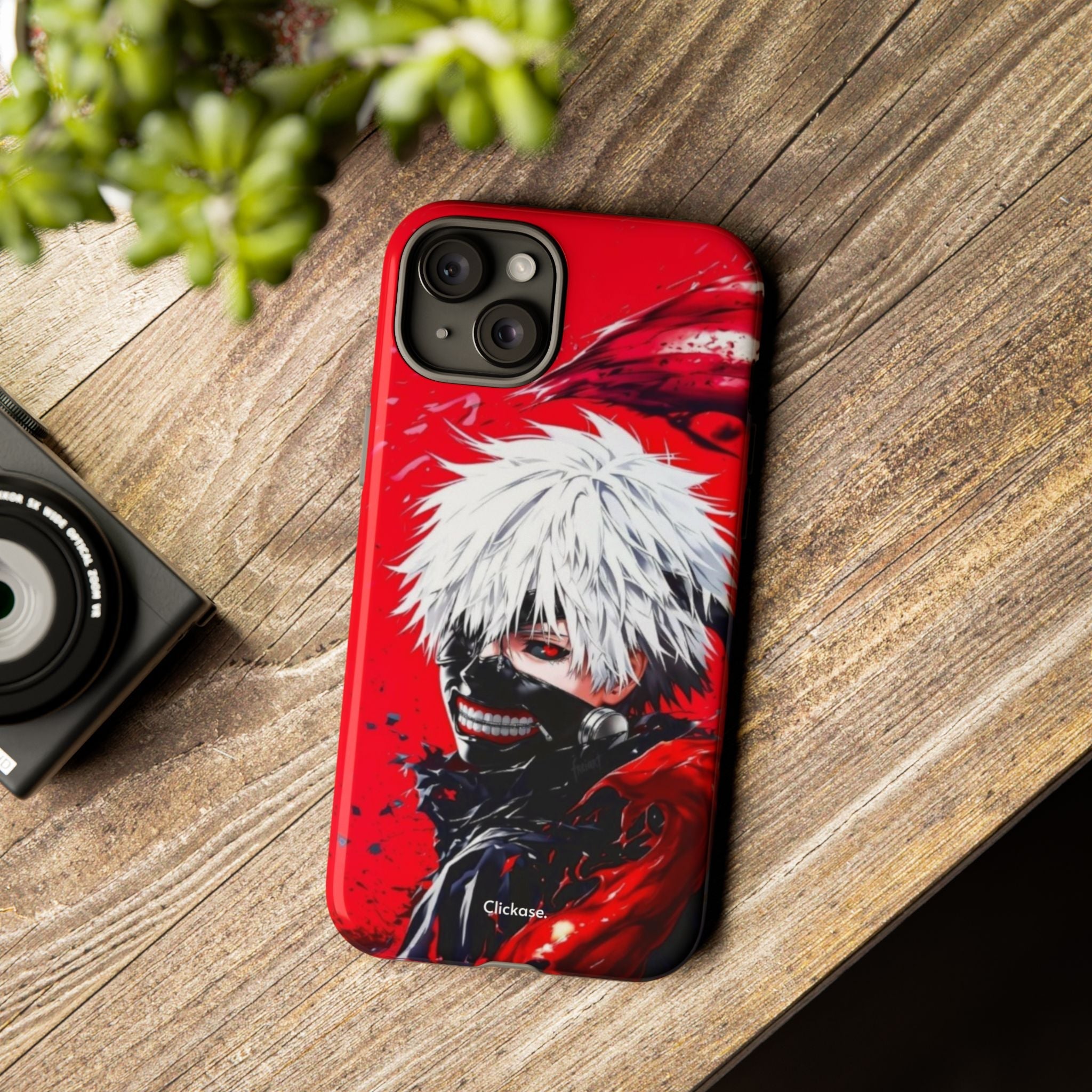 Ken Kaneki anime phone case with vibrant red design and impact-resistant protection