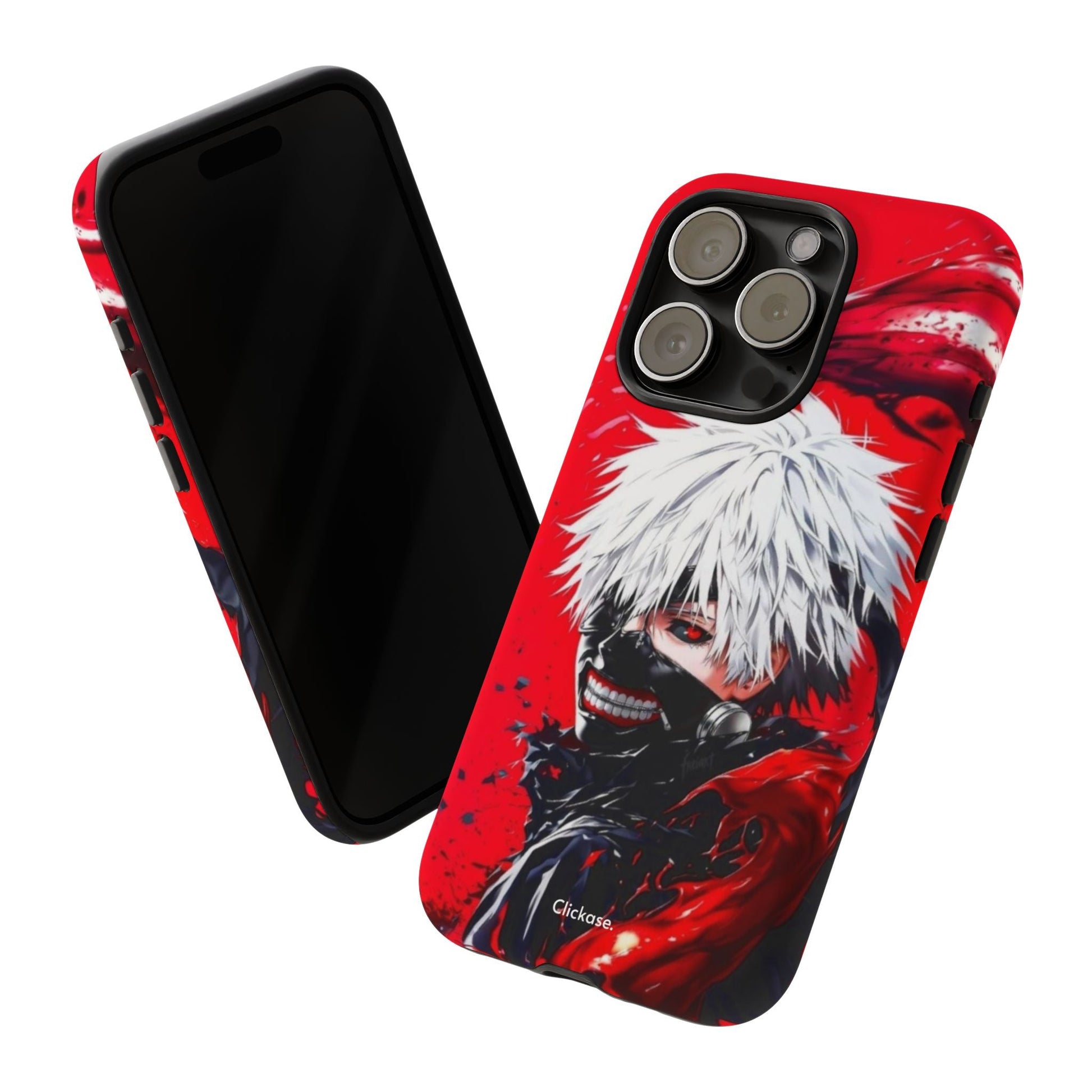 Ken Kaneki anime tough phone case with vibrant red and black design on durable impact-resistant material