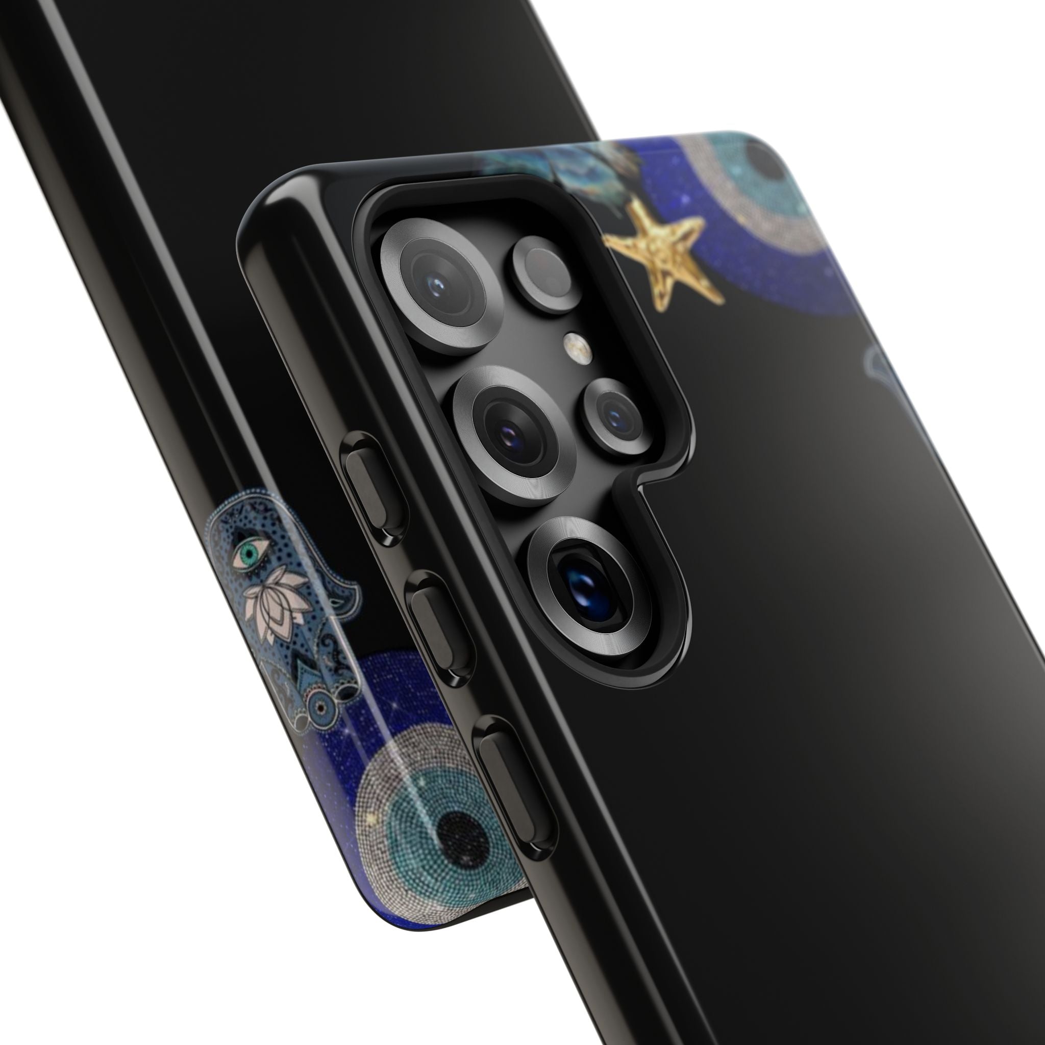 Evil Eye Protection – Blue Hamsa Charm Tough Phone Case by