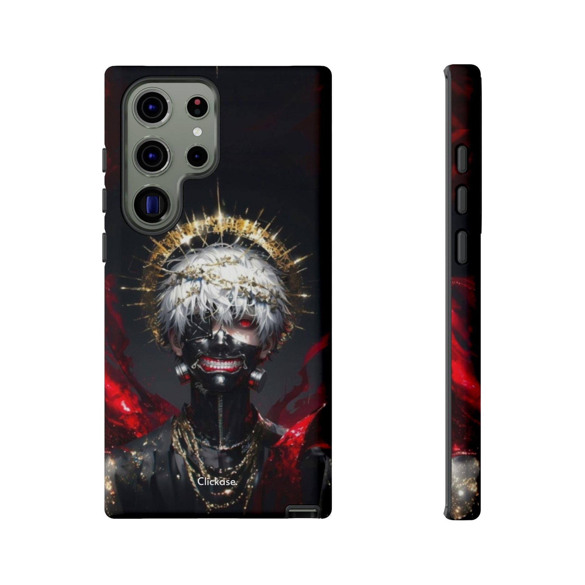 Ken Kaneki anime phone case with 3D wrap, durable protection, and bold dark design