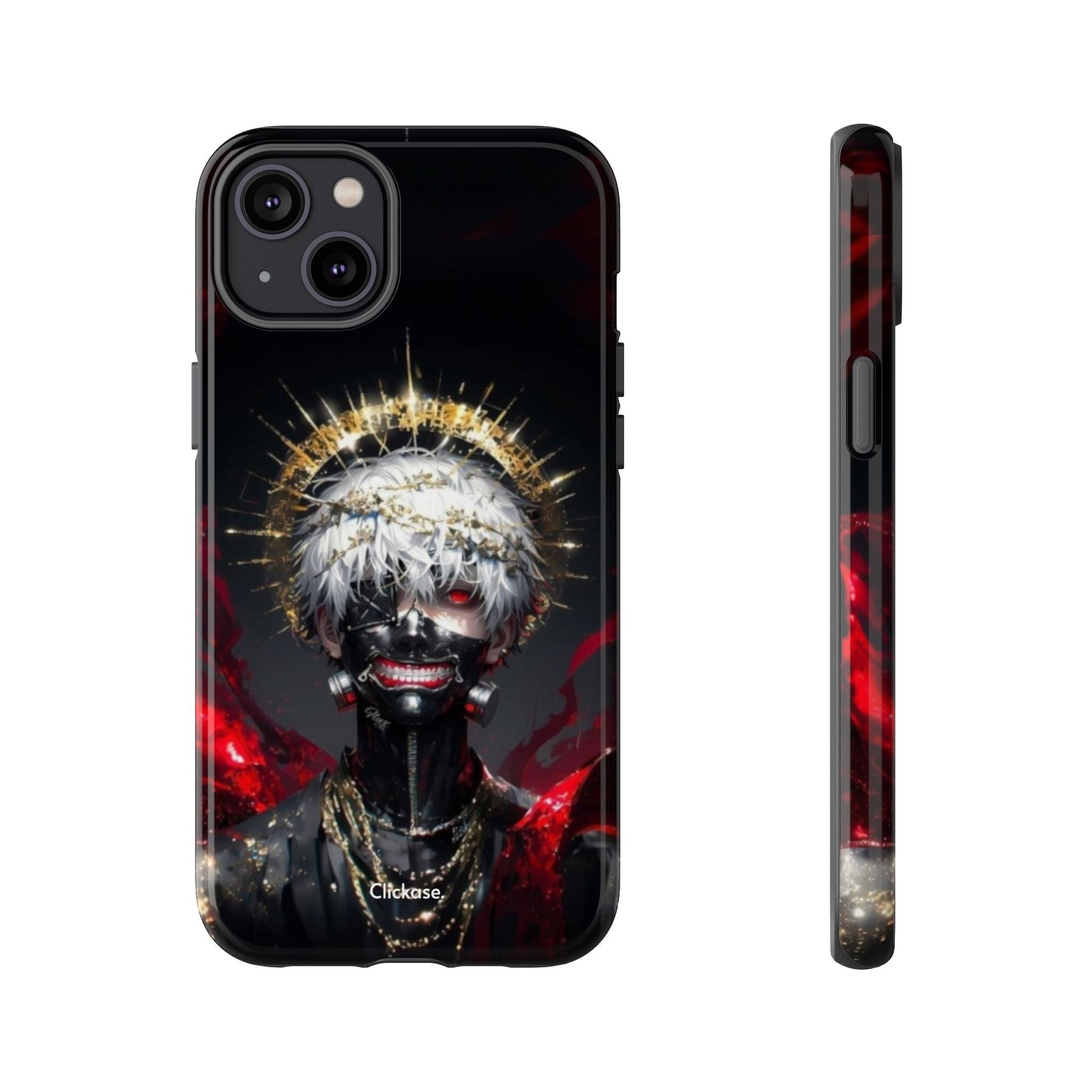 Ken Kaneki Anime phone case with 3D wrap, shock-absorbing silicone, and vibrant dark graphic design