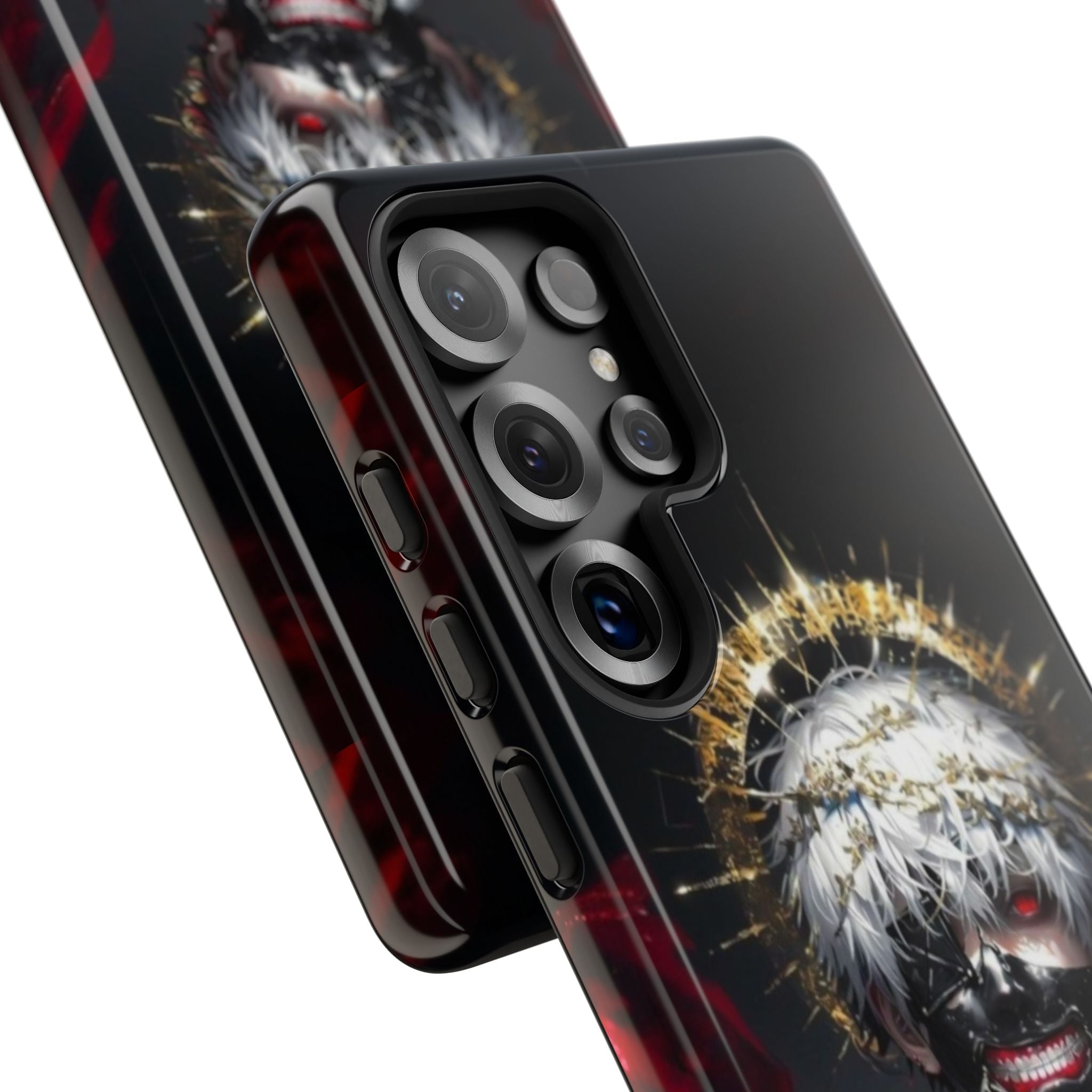 Ken Kaneki anime phone case with 3D wrap, shock-absorbing silicone, and bold graphic design