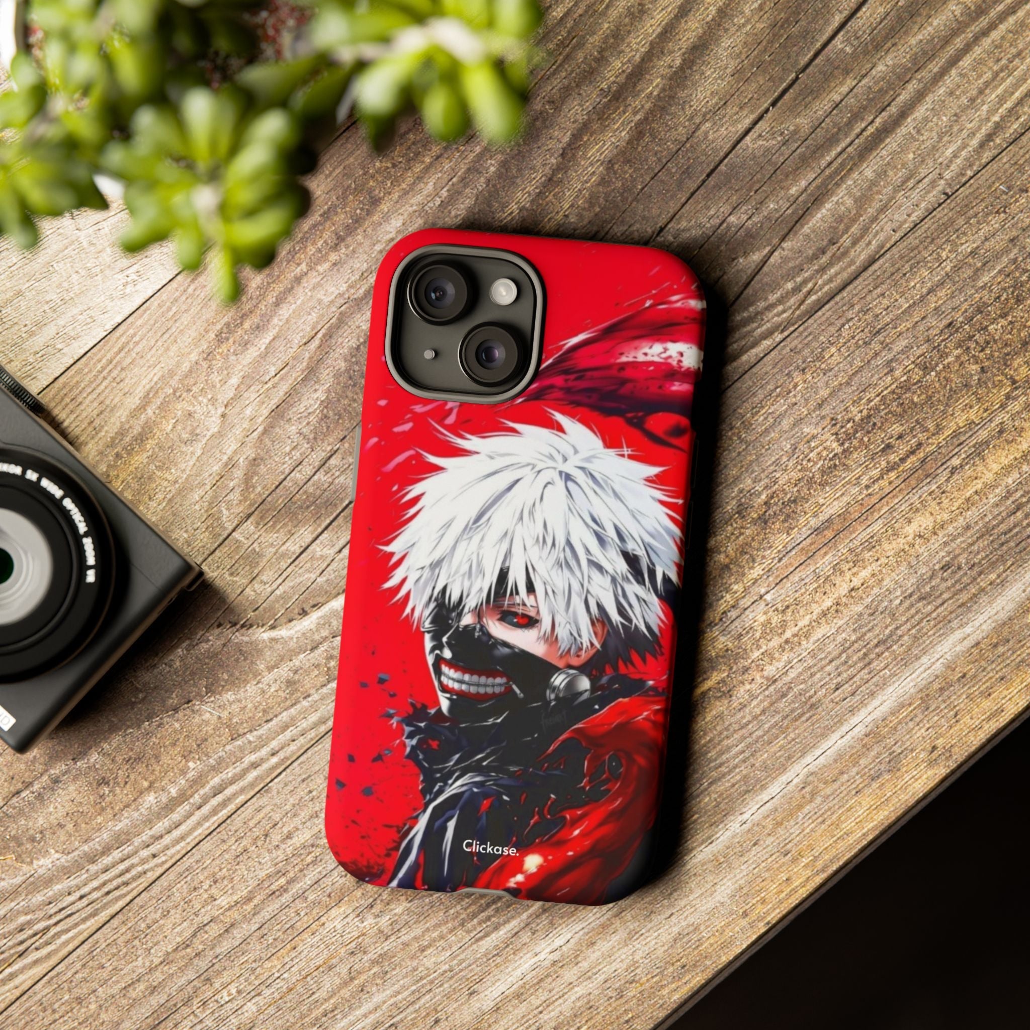 Ken Kaneki anime phone case with vibrant red and black design and shield protection