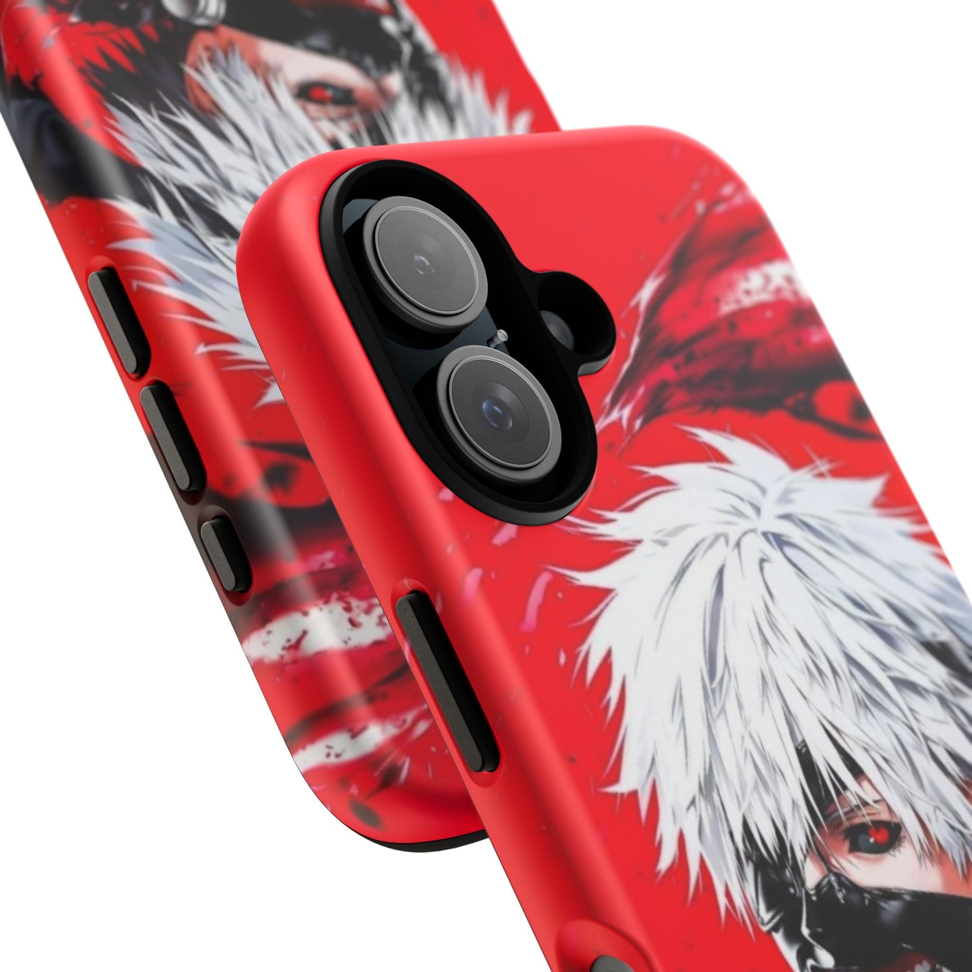 Ken Kaneki anime tough phone case with vibrant red and white design, durable impact-resistant build, and full-color 3D wrap