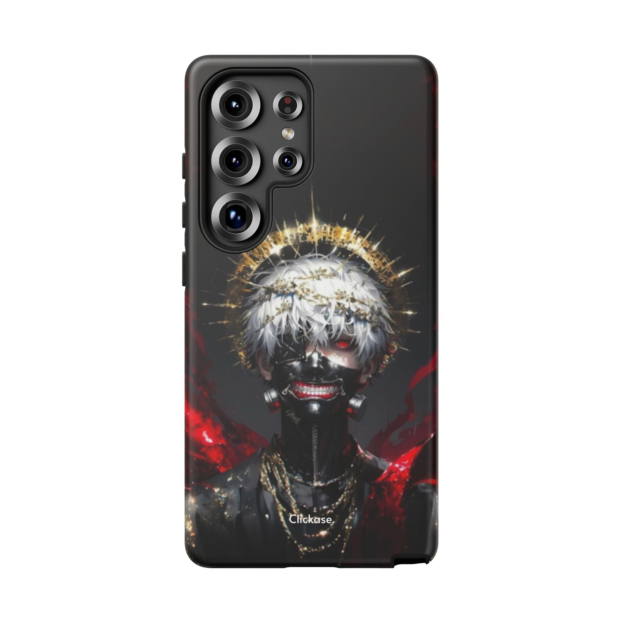 Ken Kaneki anime phone case with 3D wrap, shock-absorbing silicone liner, and durable UV-protected design