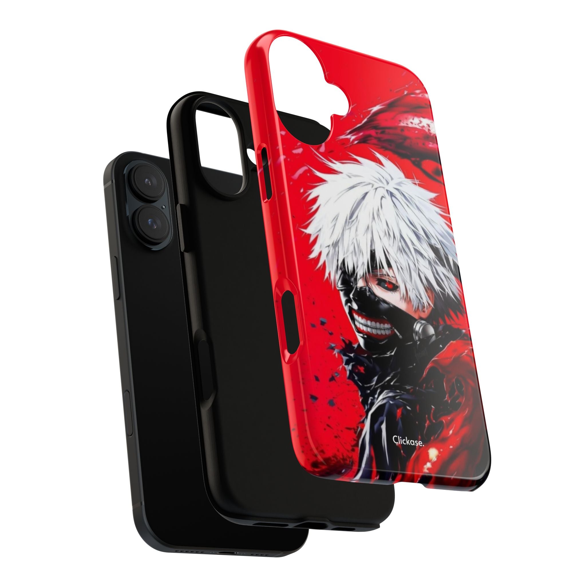 Ken Kaneki anime tough phone case with vibrant red and black 3D wrap design and durable shock-resistant protection