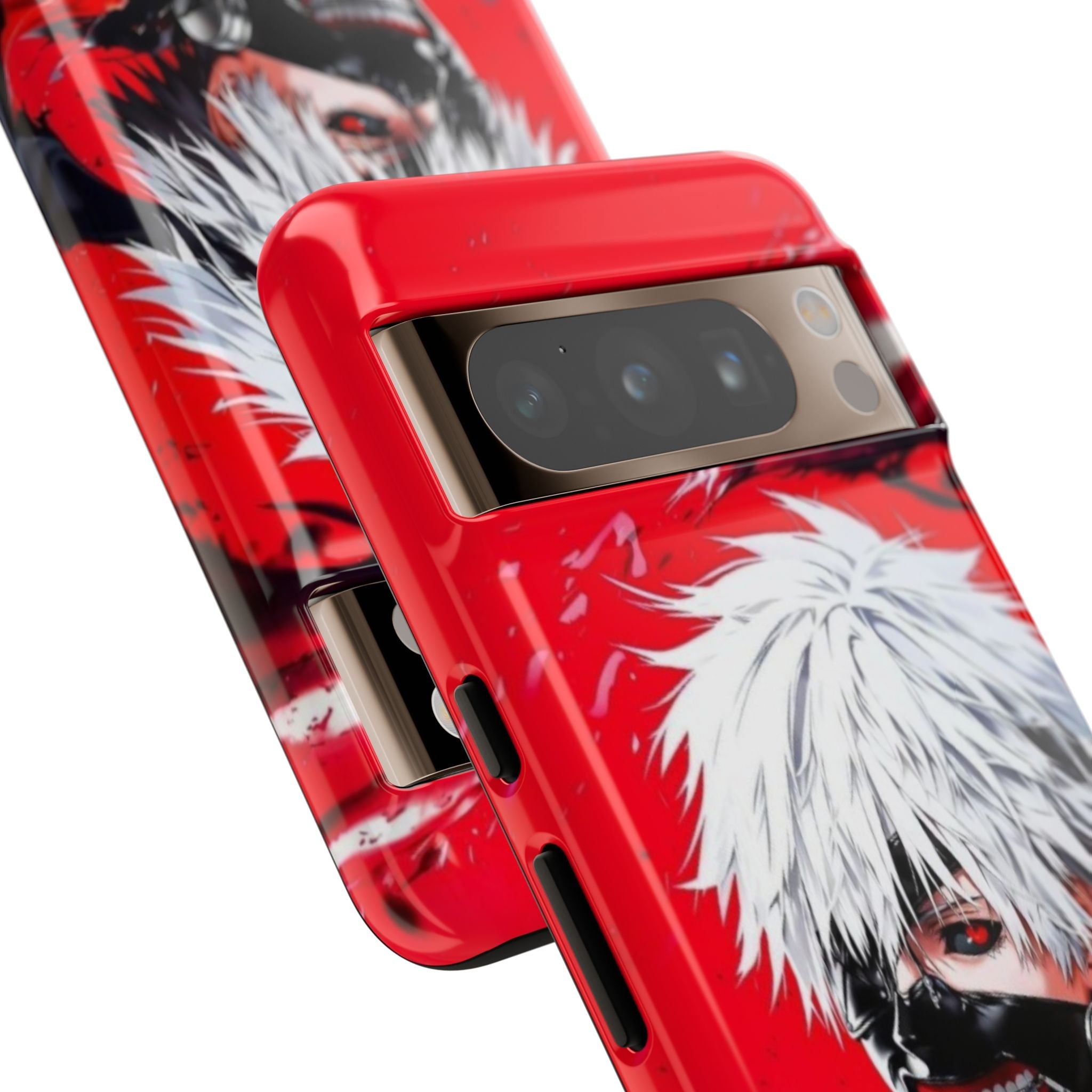 Ken Kaneki anime-themed tough phone case with vibrant red and white design and durable protective features
