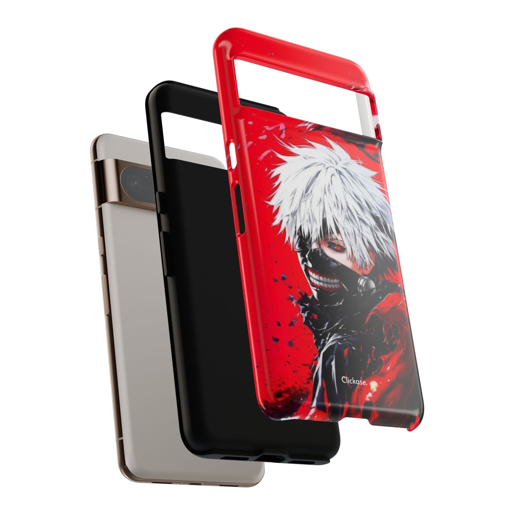 Ken Kaneki anime tough phone case with red and black design, durable impact-resistant protection, and vibrant full-color print
