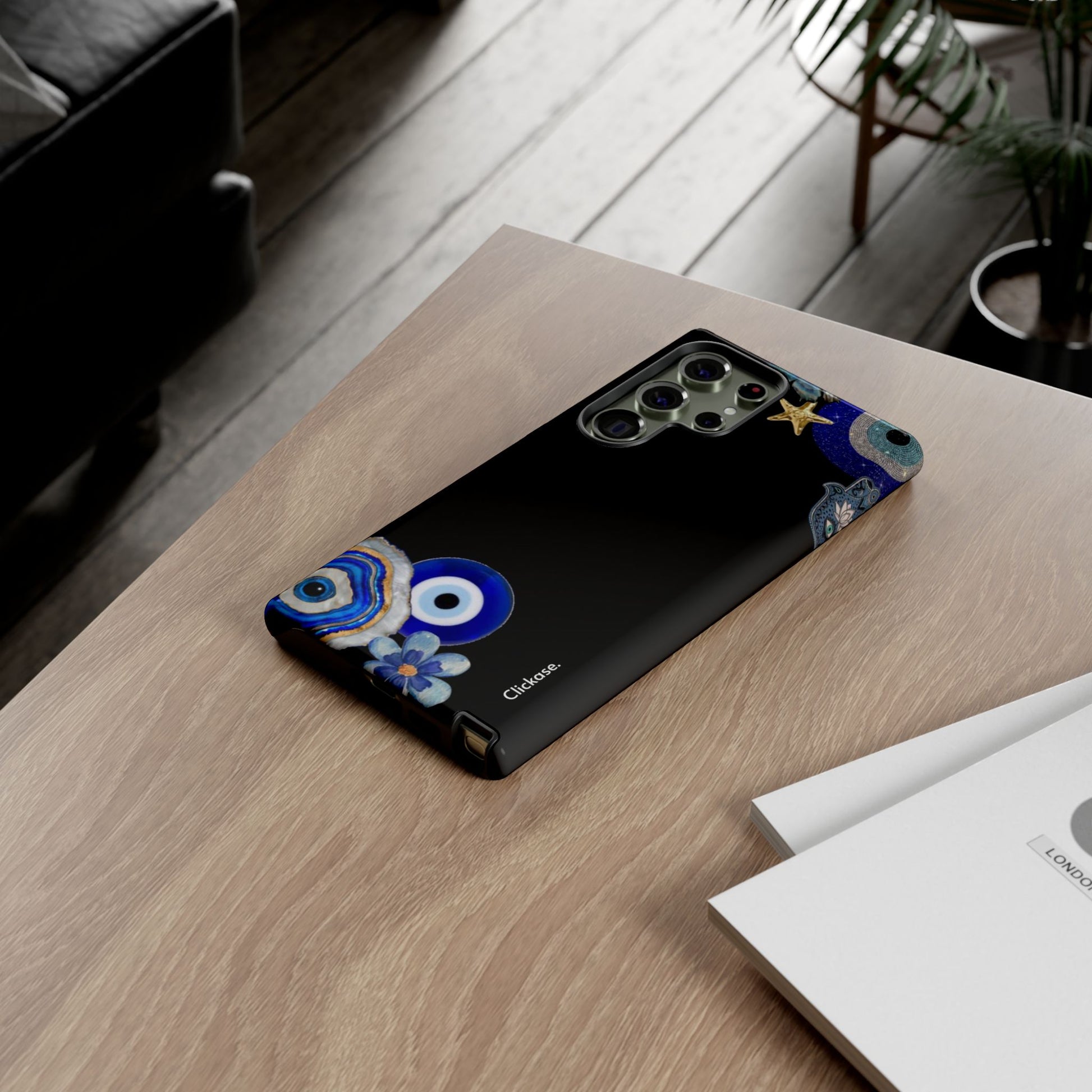 Evil Eye Protection – Blue Hamsa Charm Tough Phone Case by