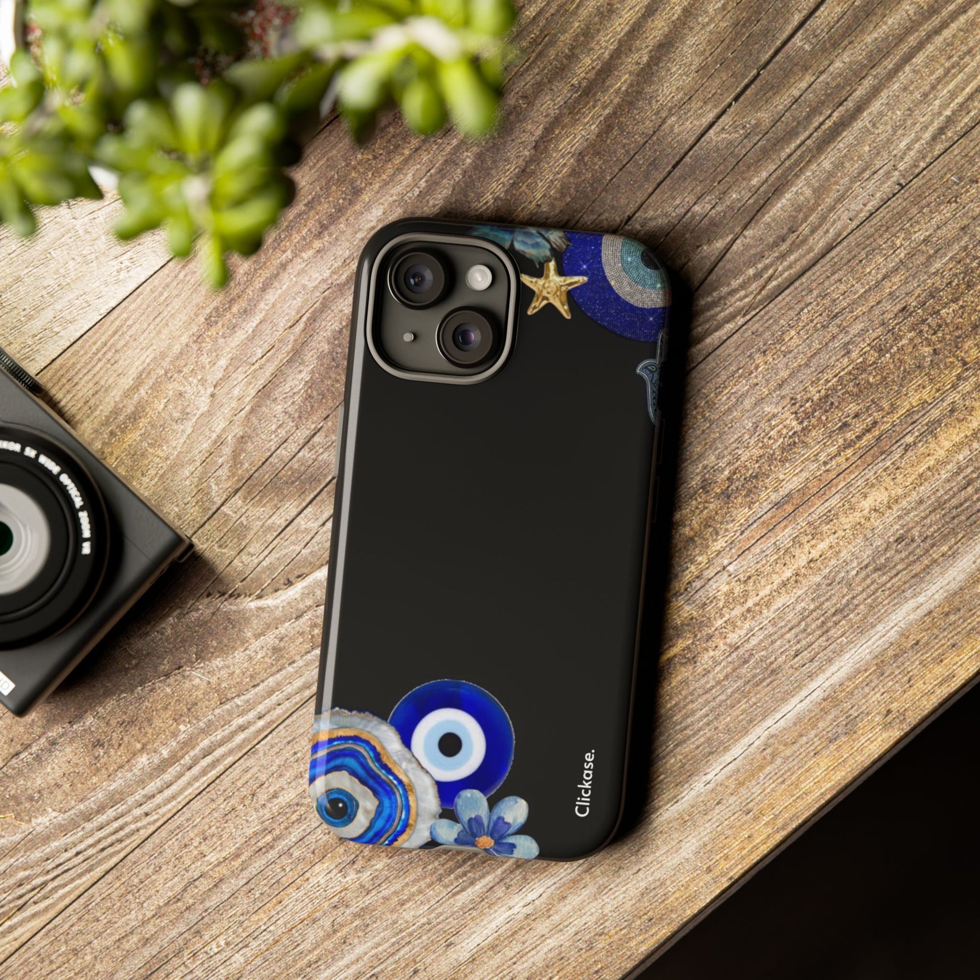 Evil Eye Protection – Blue Hamsa Charm Tough Phone Case by