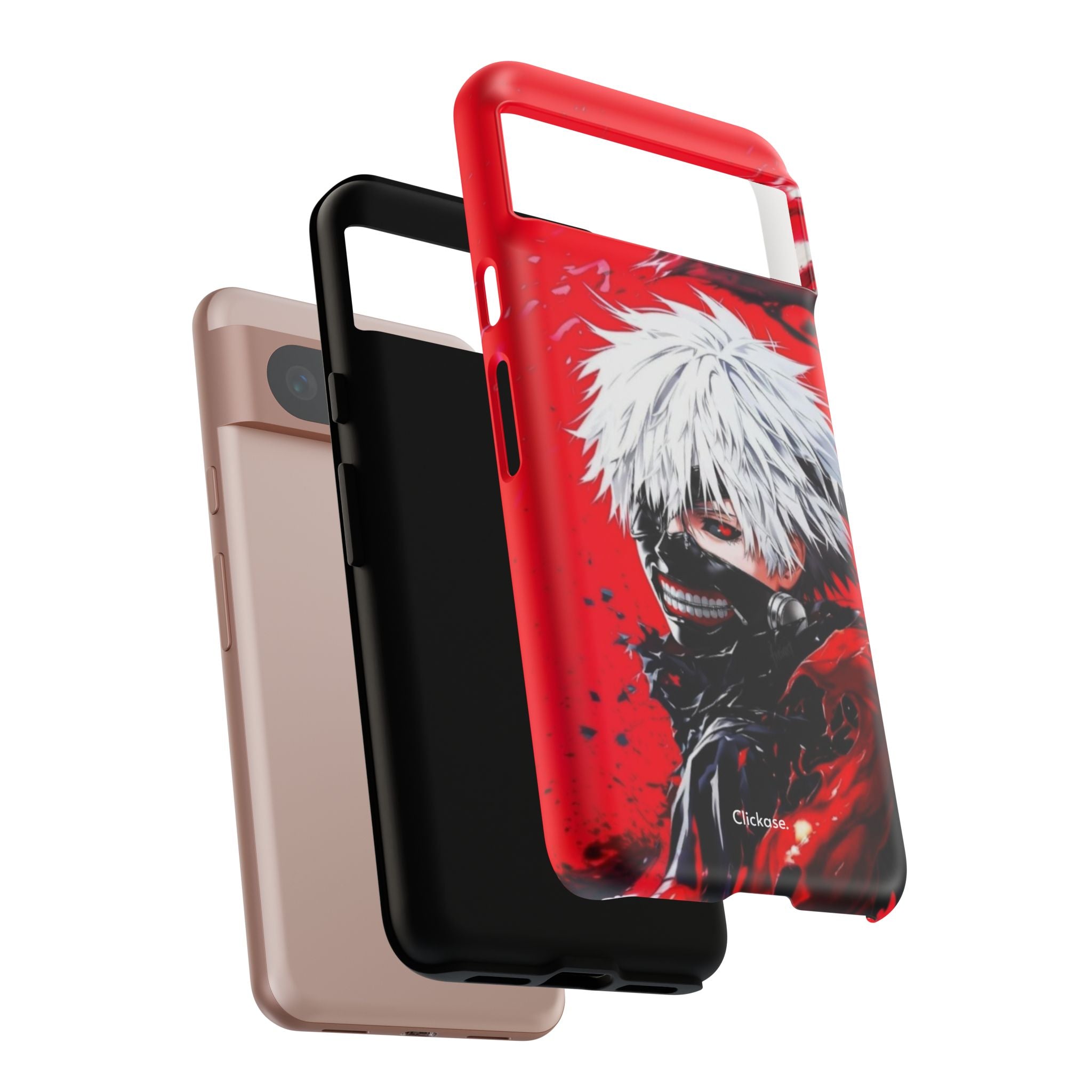 Ken Kaneki anime tough phone case with vibrant red and black design and durable shock-resistant construction