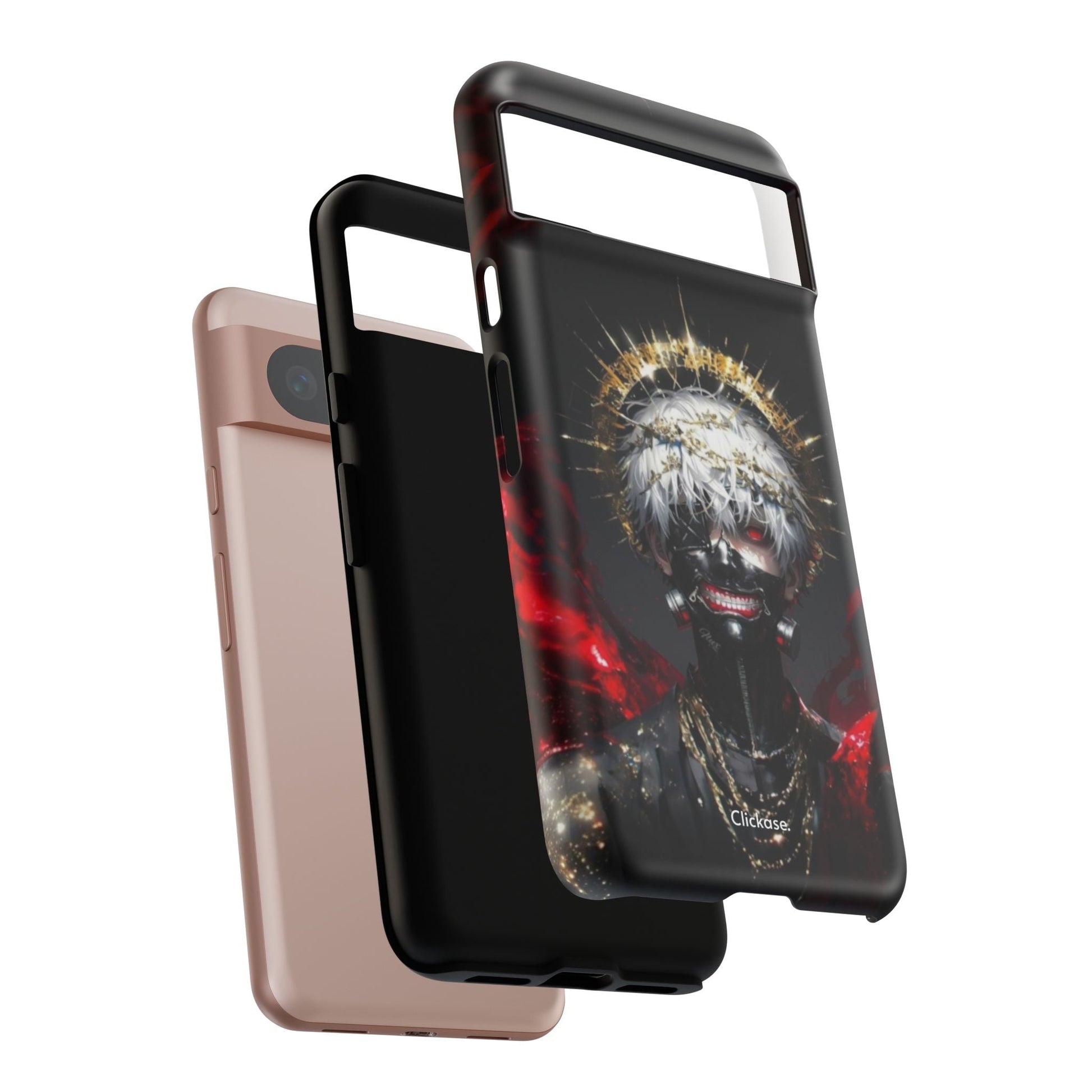 Ken Kaneki anime design phone case with shock-absorbing silicone liner and 3D wrap protection