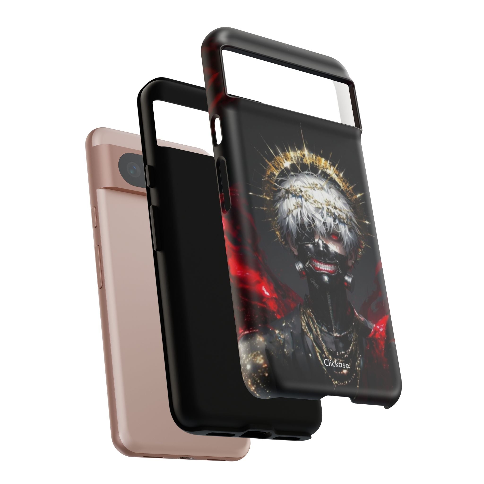 Ken Kaneki anime design phone case with shock-absorbing silicone liner and 3D wrap protection