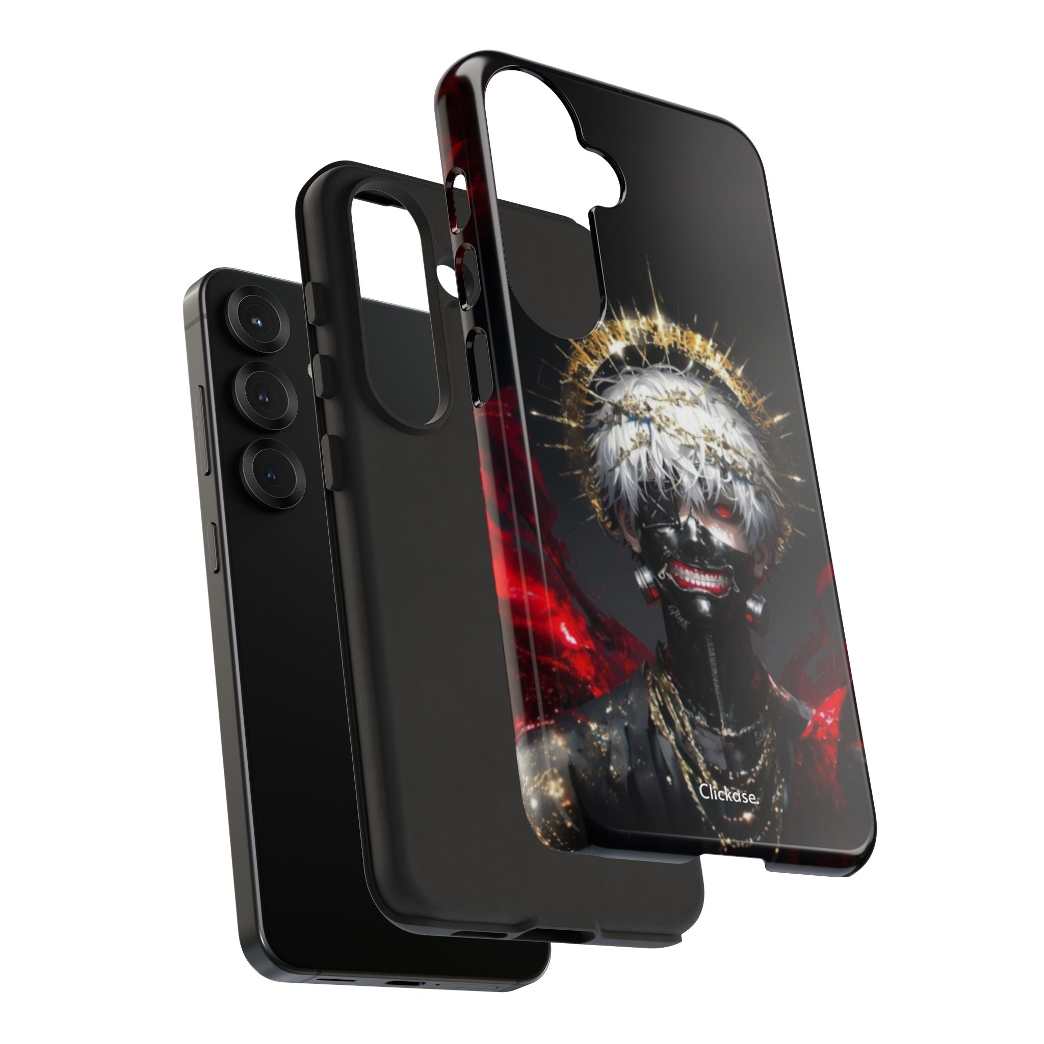 Ken Kaneki anime phone case with 3D wrap, shock-absorbing silicone, and UV protection.