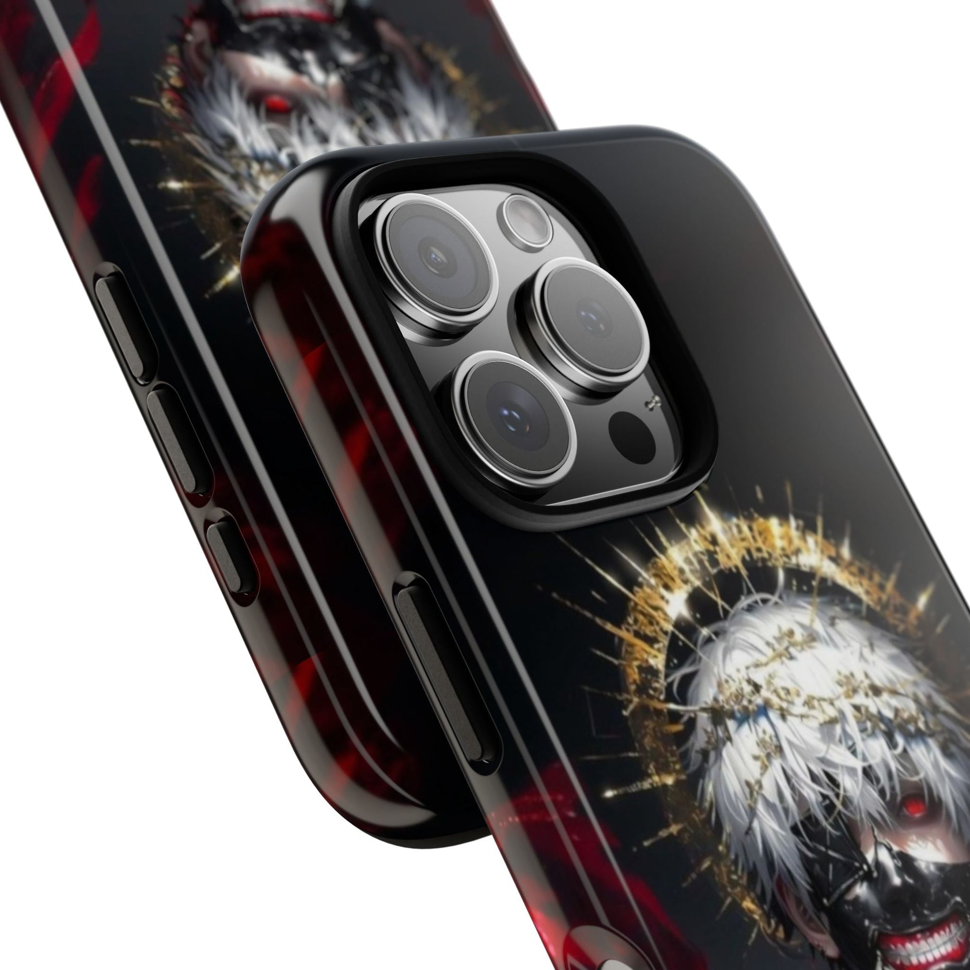 Ken Kaneki anime phone case with 3D wrap, shock-absorbing silicone liner, and vibrant full-color design