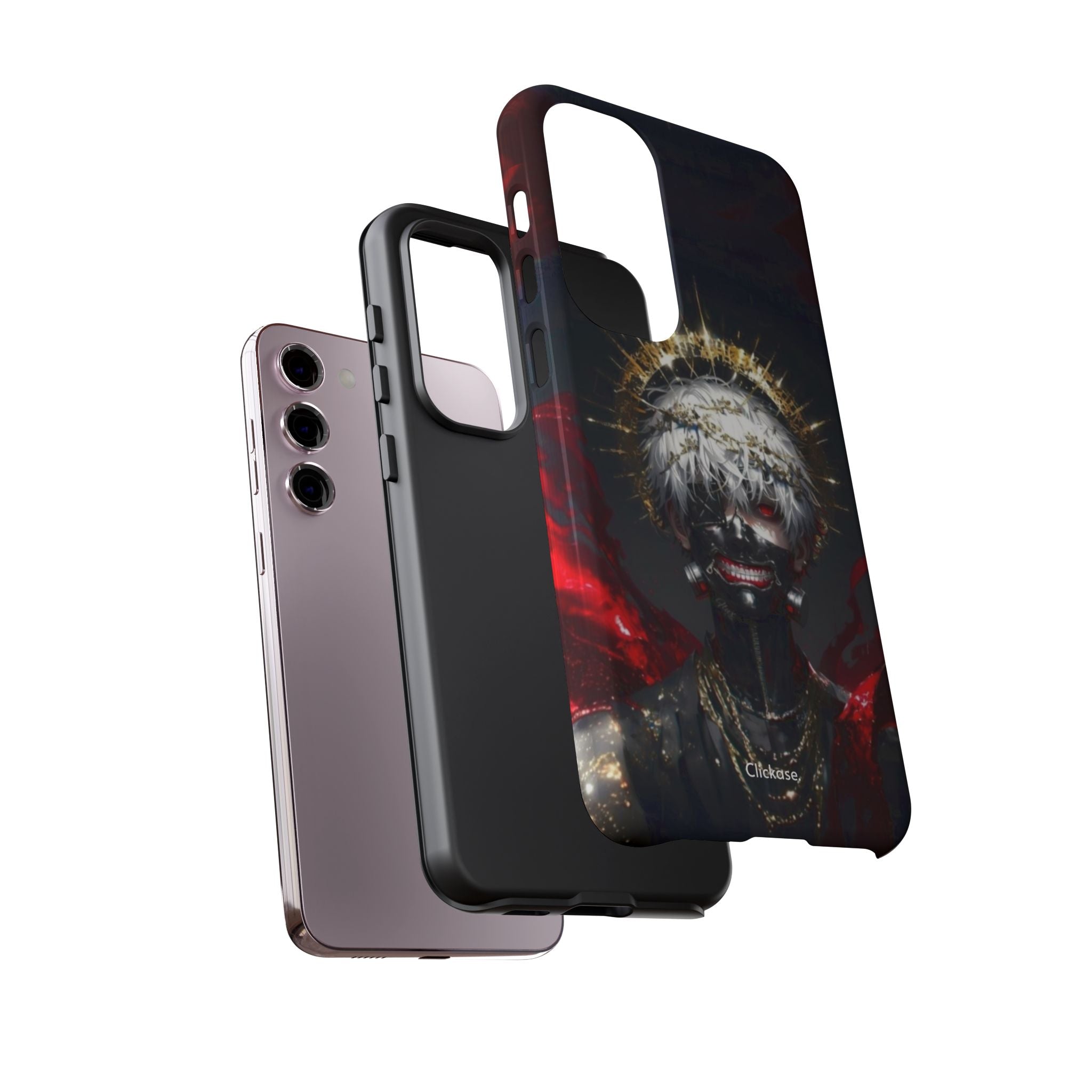 Ken Kaneki anime-themed phone case with 3D vibrant wrap and shock-absorbing silicone liner for iPhone protection and style
