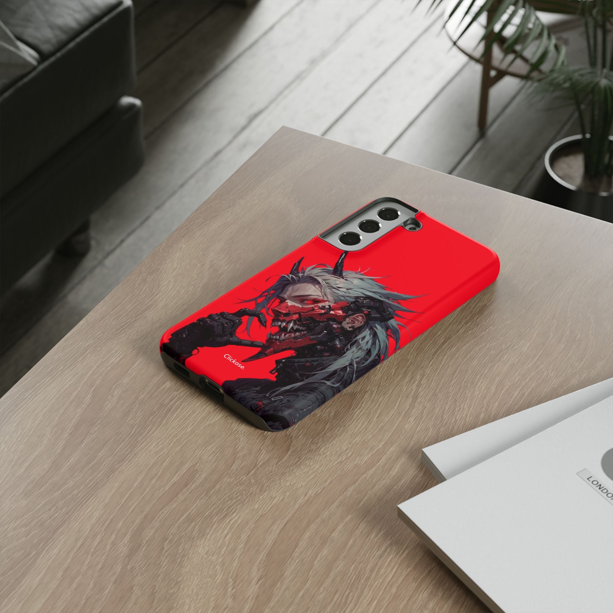 Demon Core Awakening – Futuristic Oni Cyborg Tough Phone Case by