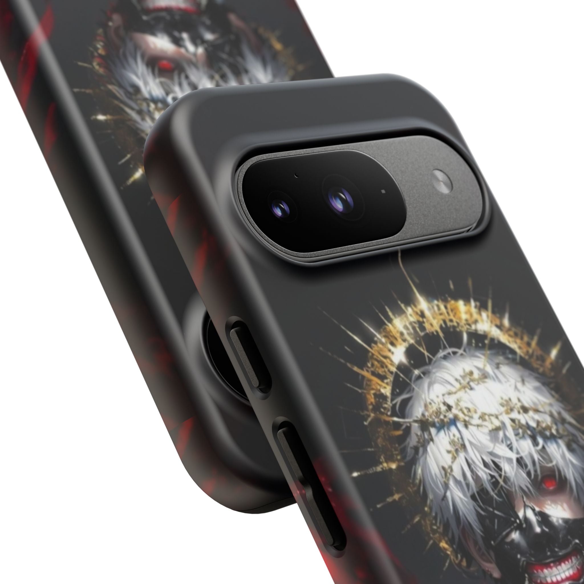 Ken Kaneki anime phone case with durable shock-absorbing design and full-color 3D wrap for wireless charging phones