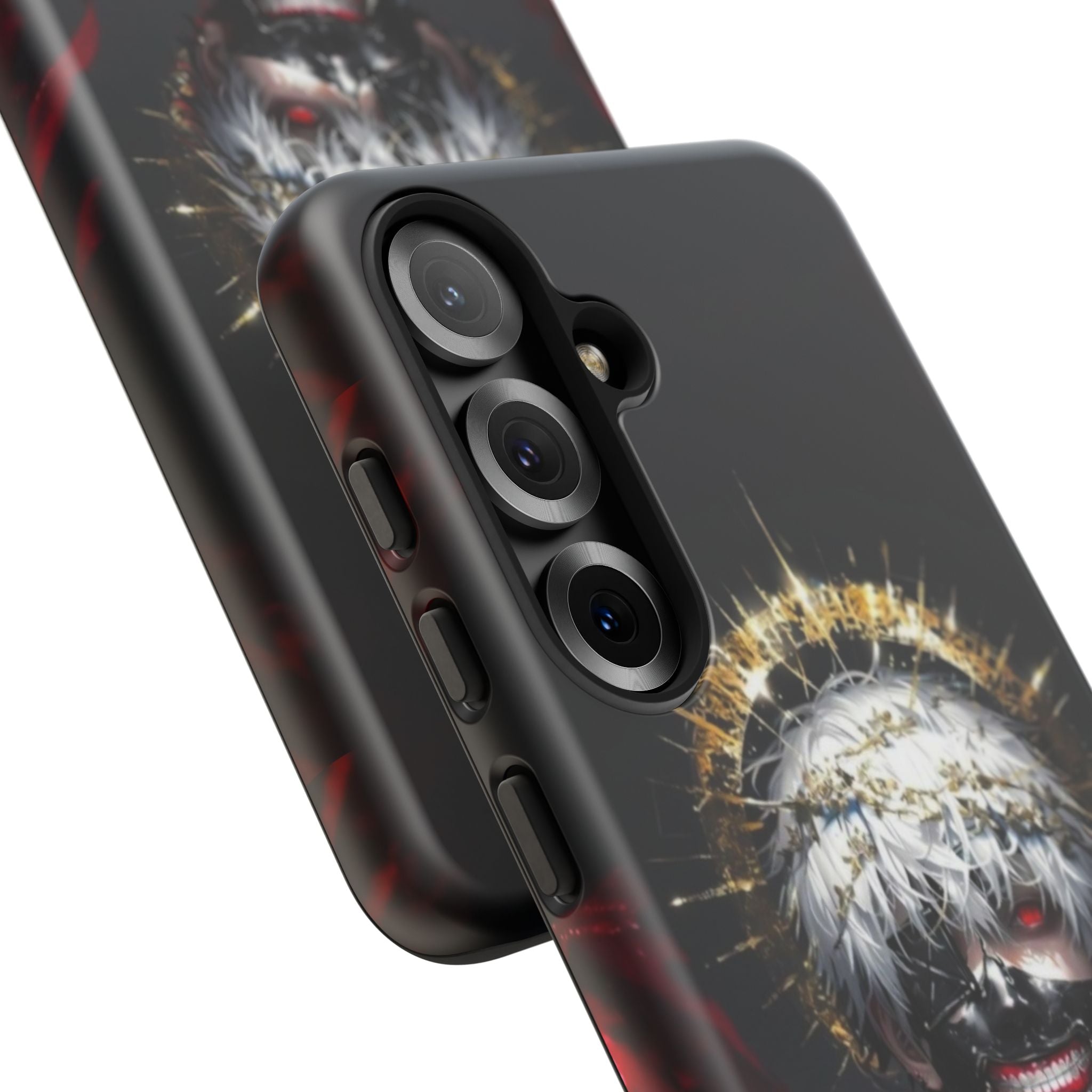 Ken Kaneki anime phone case with 3D wrap, durable shock-absorbing design, and vibrant full-color graphic.