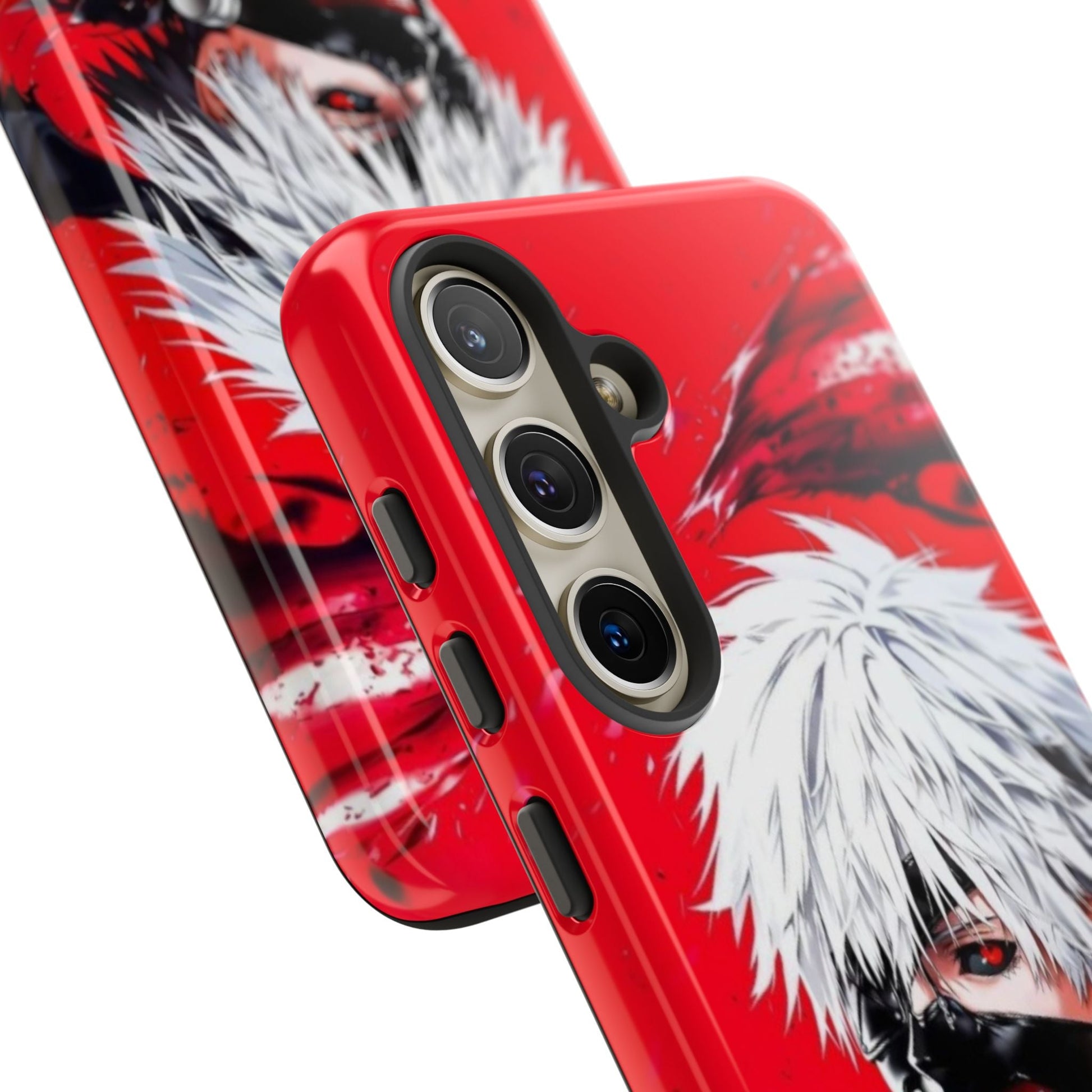 Ken Kaneki anime tough phone case with vibrant red design and durable dual-layer protection