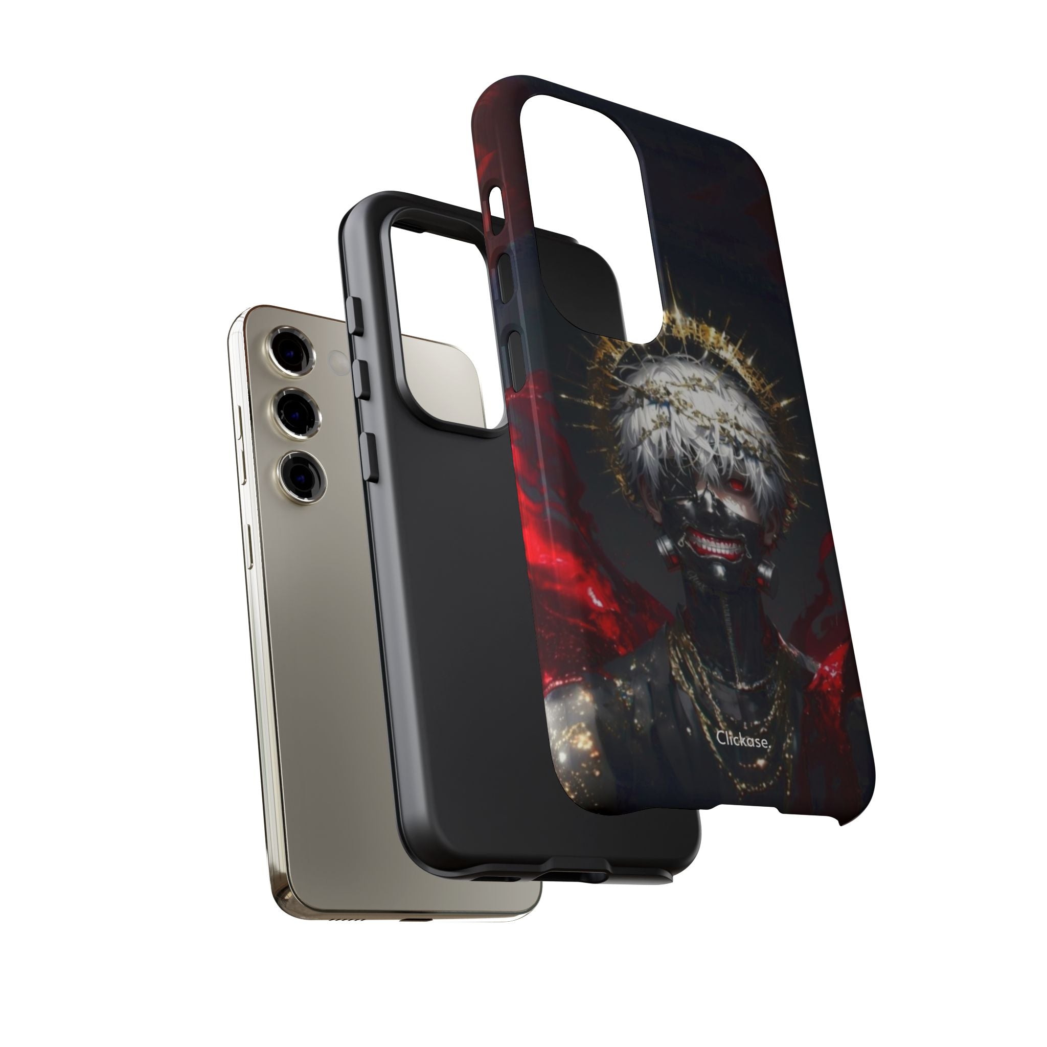 Ken Kaneki anime character 3D wrap durable protective phone case with shock-absorbing silicone liner and wireless charging support