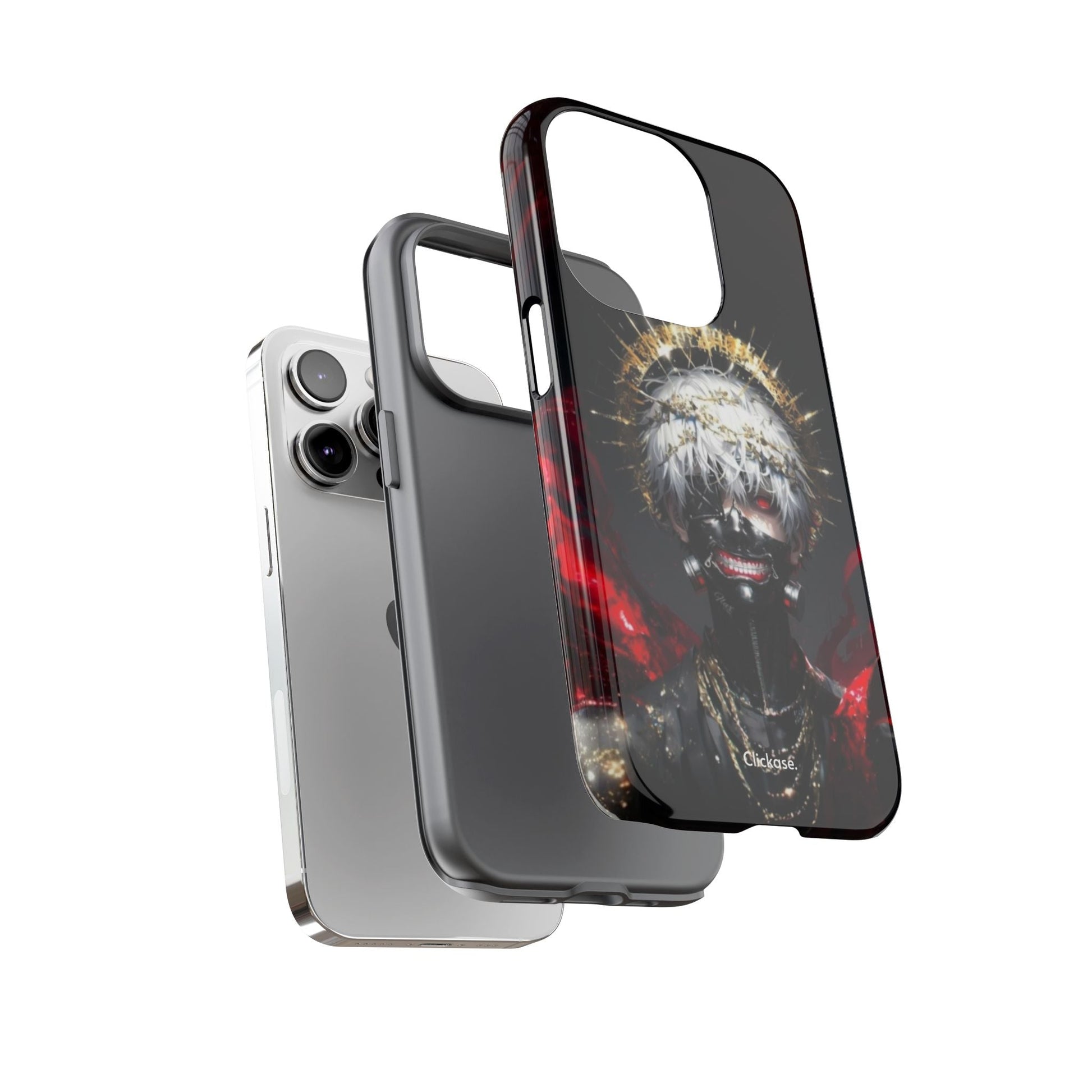 Ken Kaneki anime phone case with 3D wrap, shock-absorbing silicone, and UV protection for iPhone