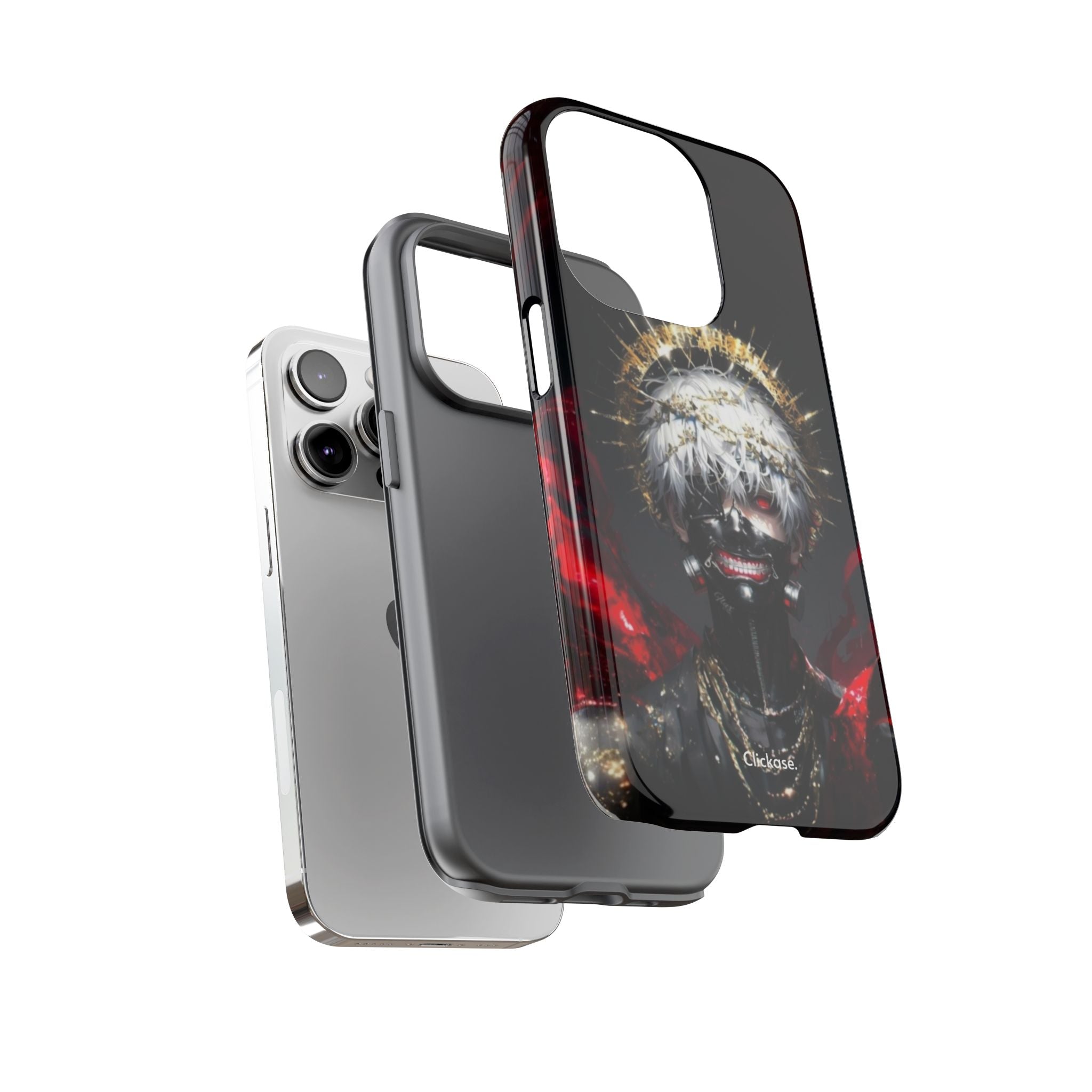 Ken Kaneki anime phone case with 3D wrap, shock-absorbing silicone, and UV protection for iPhone
