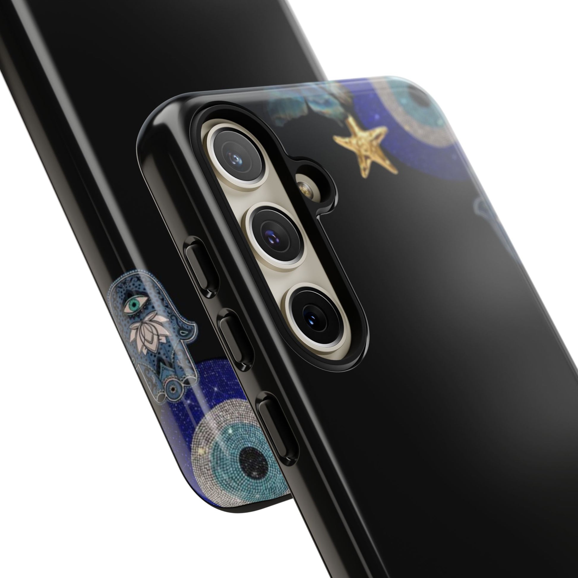 Evil Eye Protection – Blue Hamsa Charm Tough Phone Case by