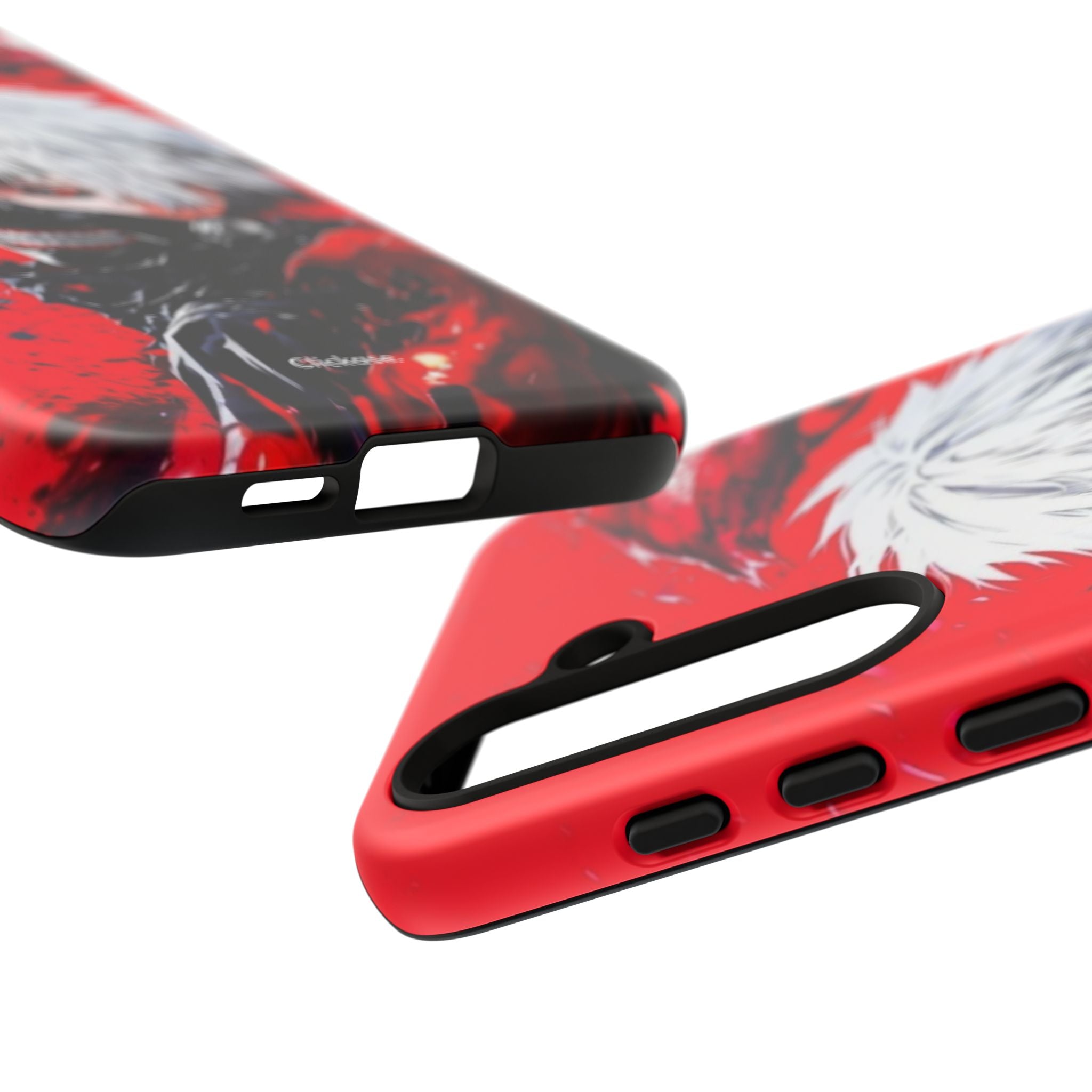 Ken Kaneki anime tough phone case with vibrant red and black design, durable impact-resistant protection, and precise cutouts