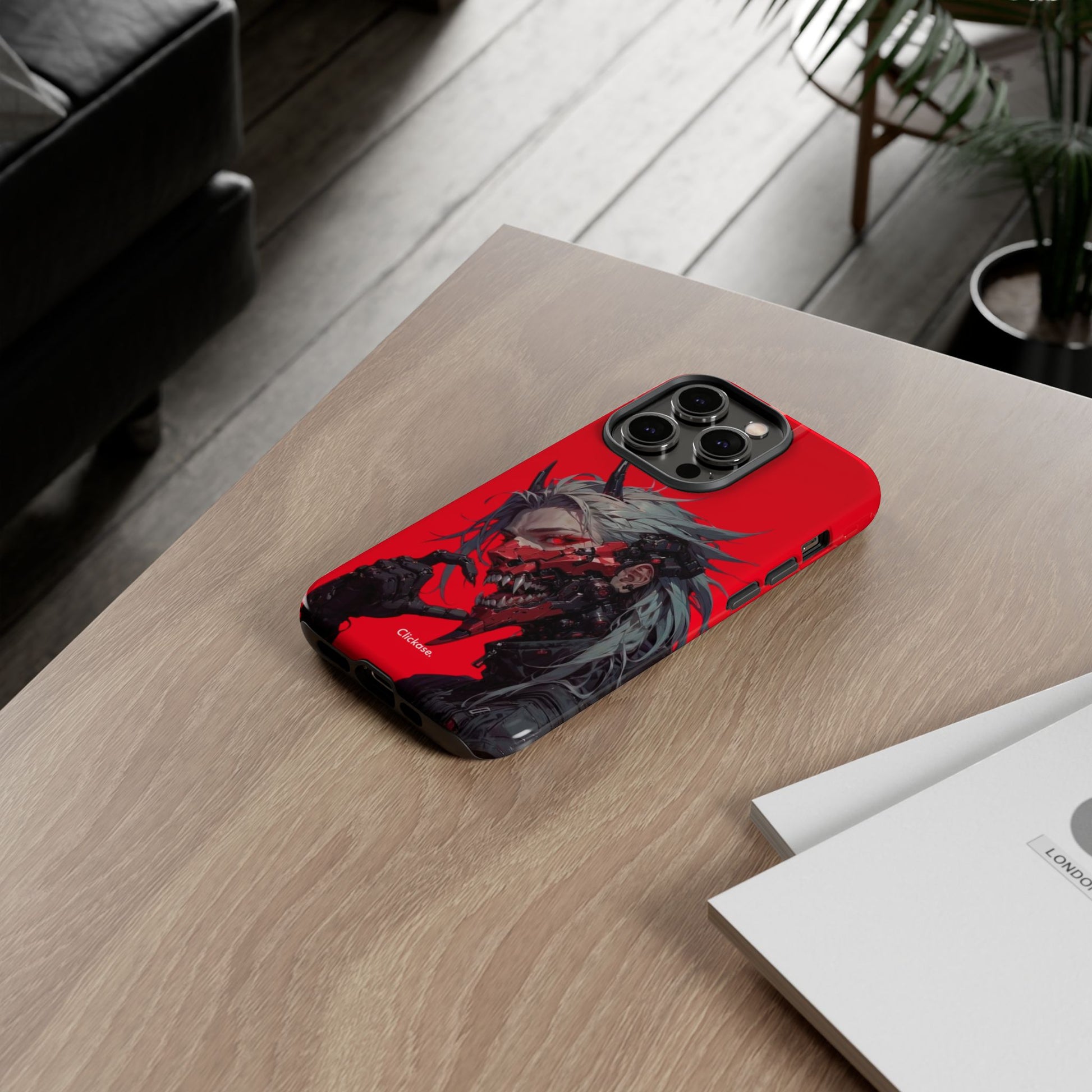 Demon Core Awakening – Futuristic Oni Cyborg Tough Phone Case by