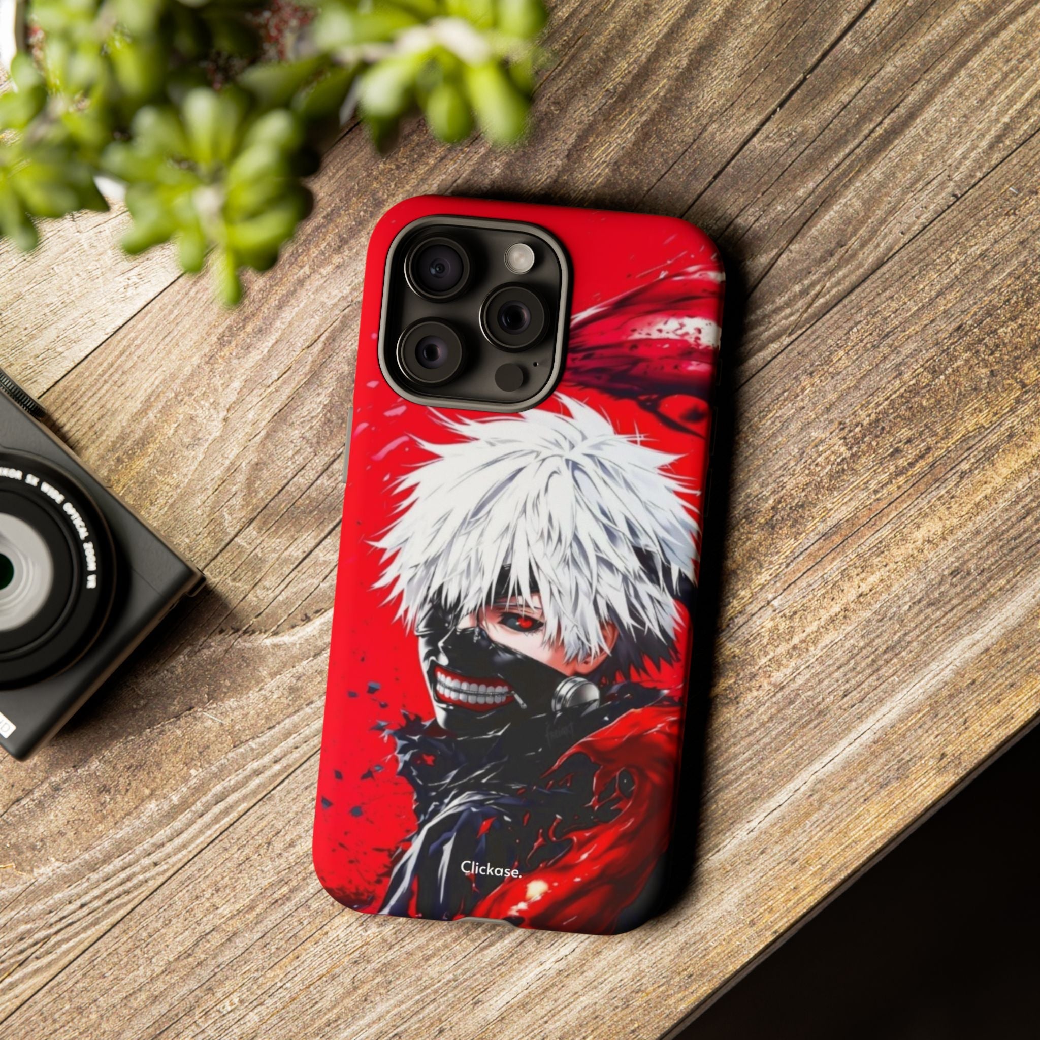 Ken Kaneki anime tough phone case with vibrant red and black design and durable protection