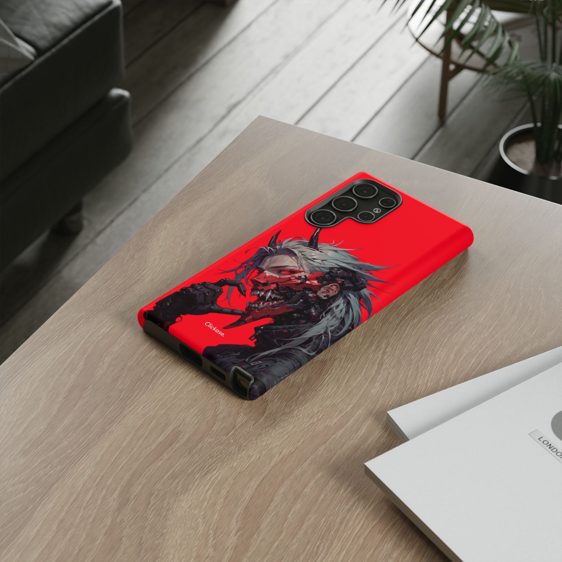 Demon Core Awakening – Futuristic Oni Cyborg Tough Phone Case by