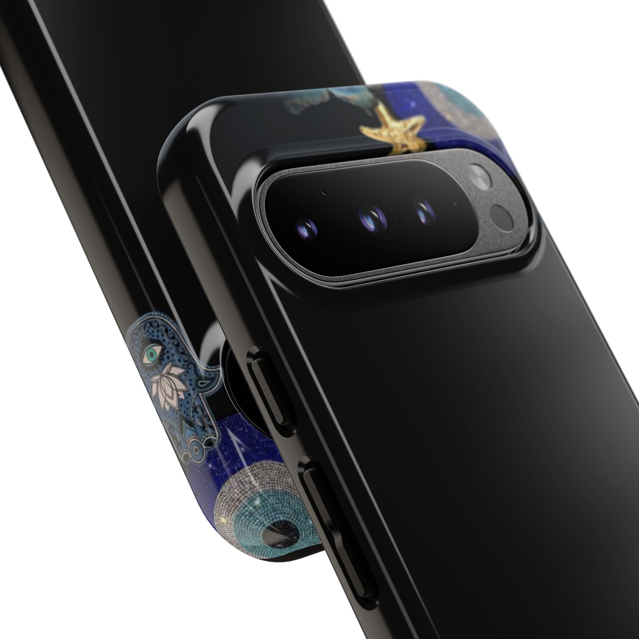 Evil Eye Protection – Blue Hamsa Charm Tough Phone Case by